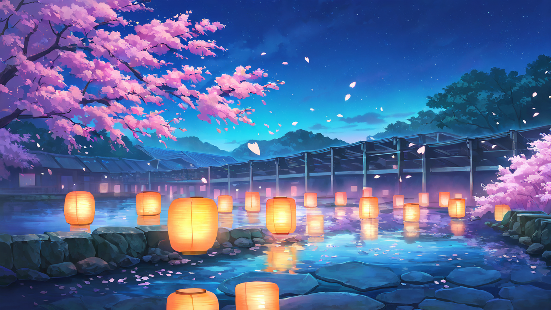 cherry blossom path lofi wallpaper