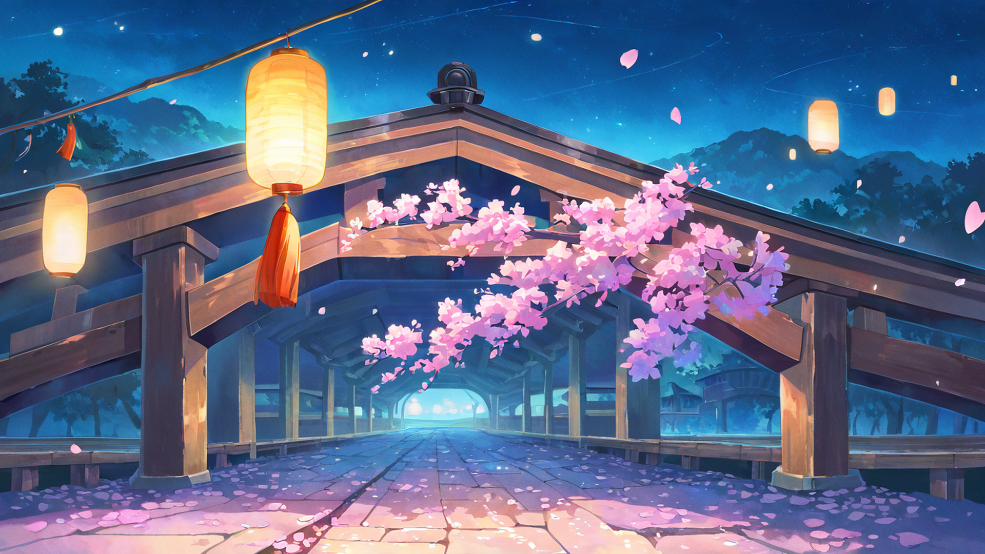 cherry blossom path lofi wallpaper