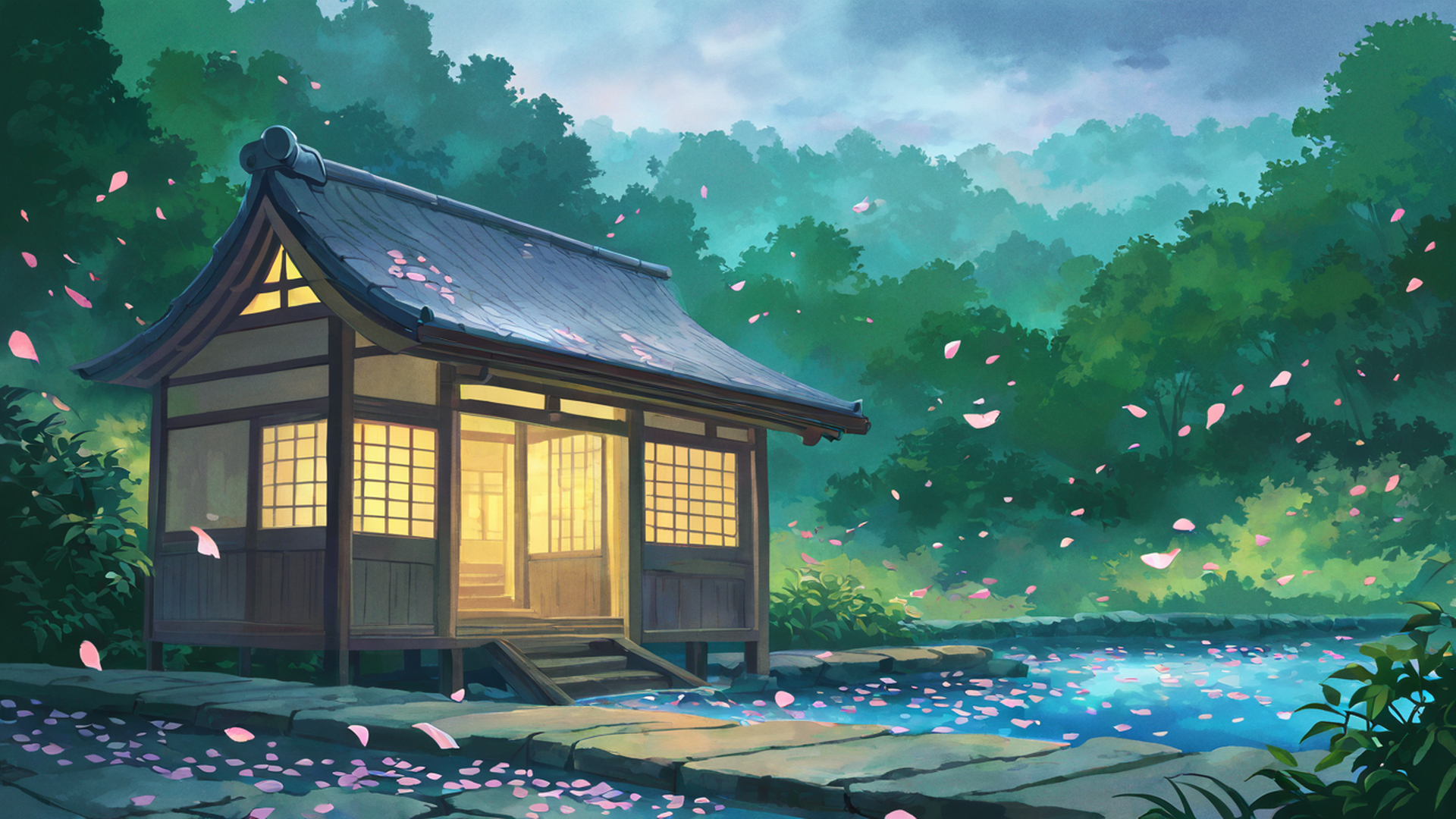 cherry blossom path lofi wallpaper