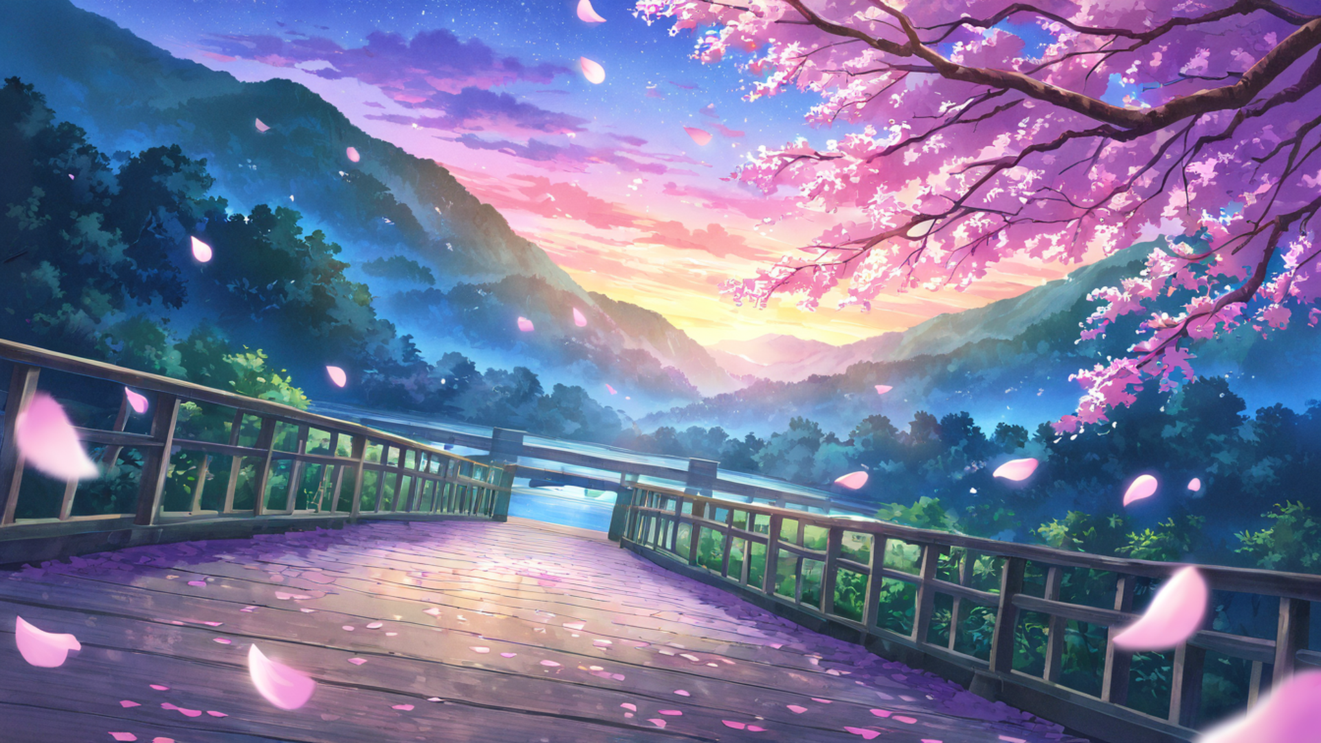cherry blossom path lofi wallpaper