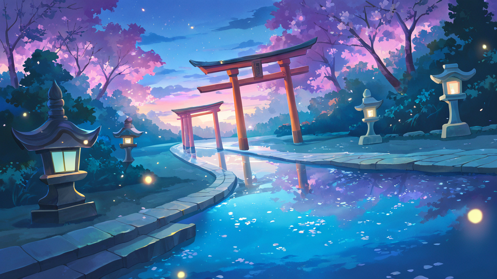 cherry blossom path lofi wallpaper