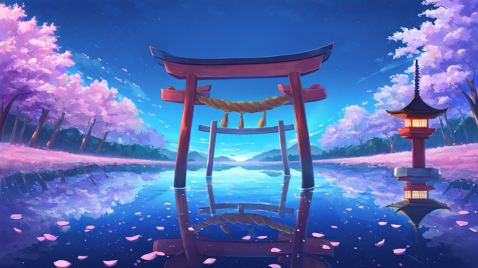 cherry blossom path lofi wallpaper