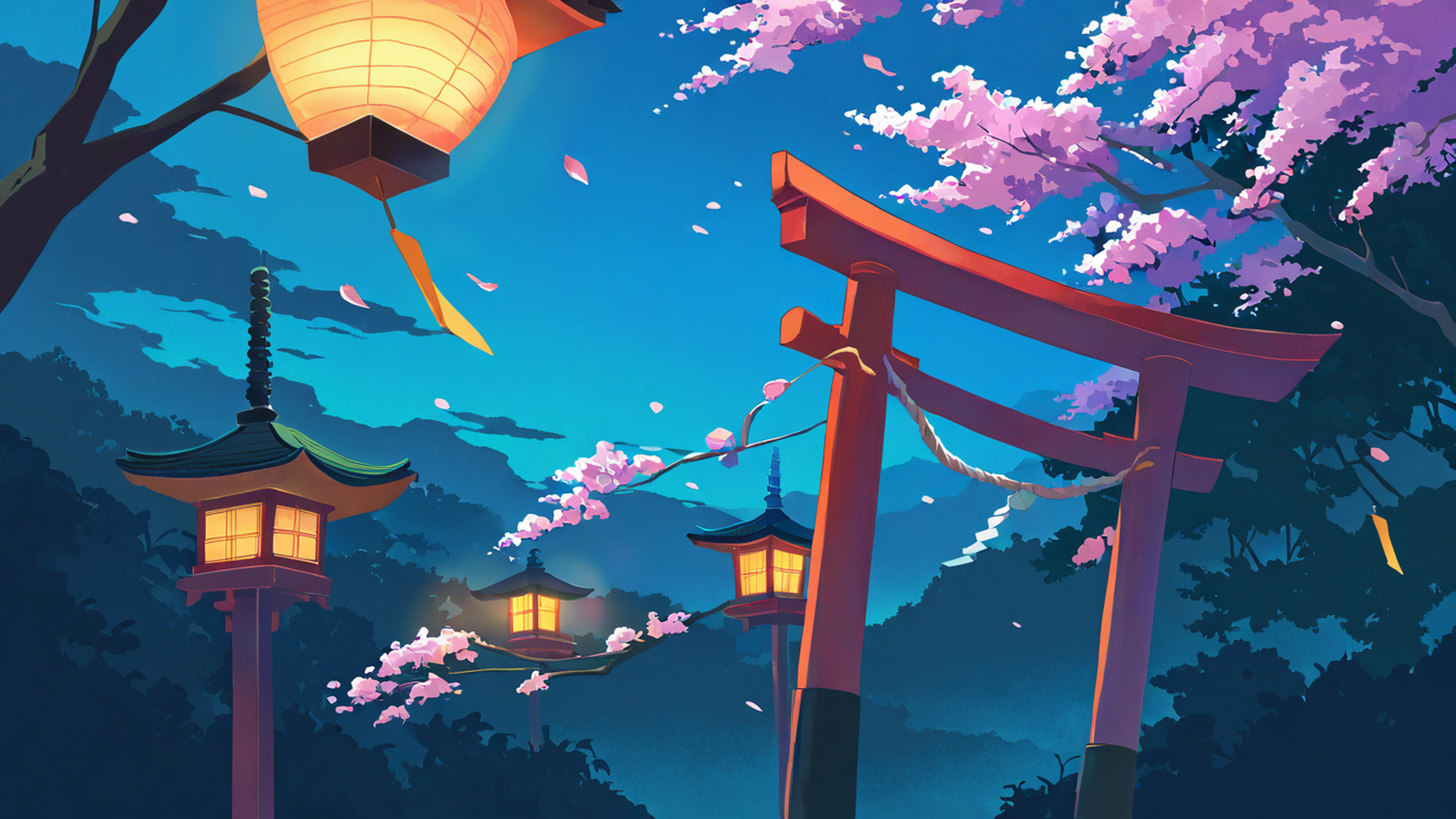 cherry blossom path lofi wallpaper
