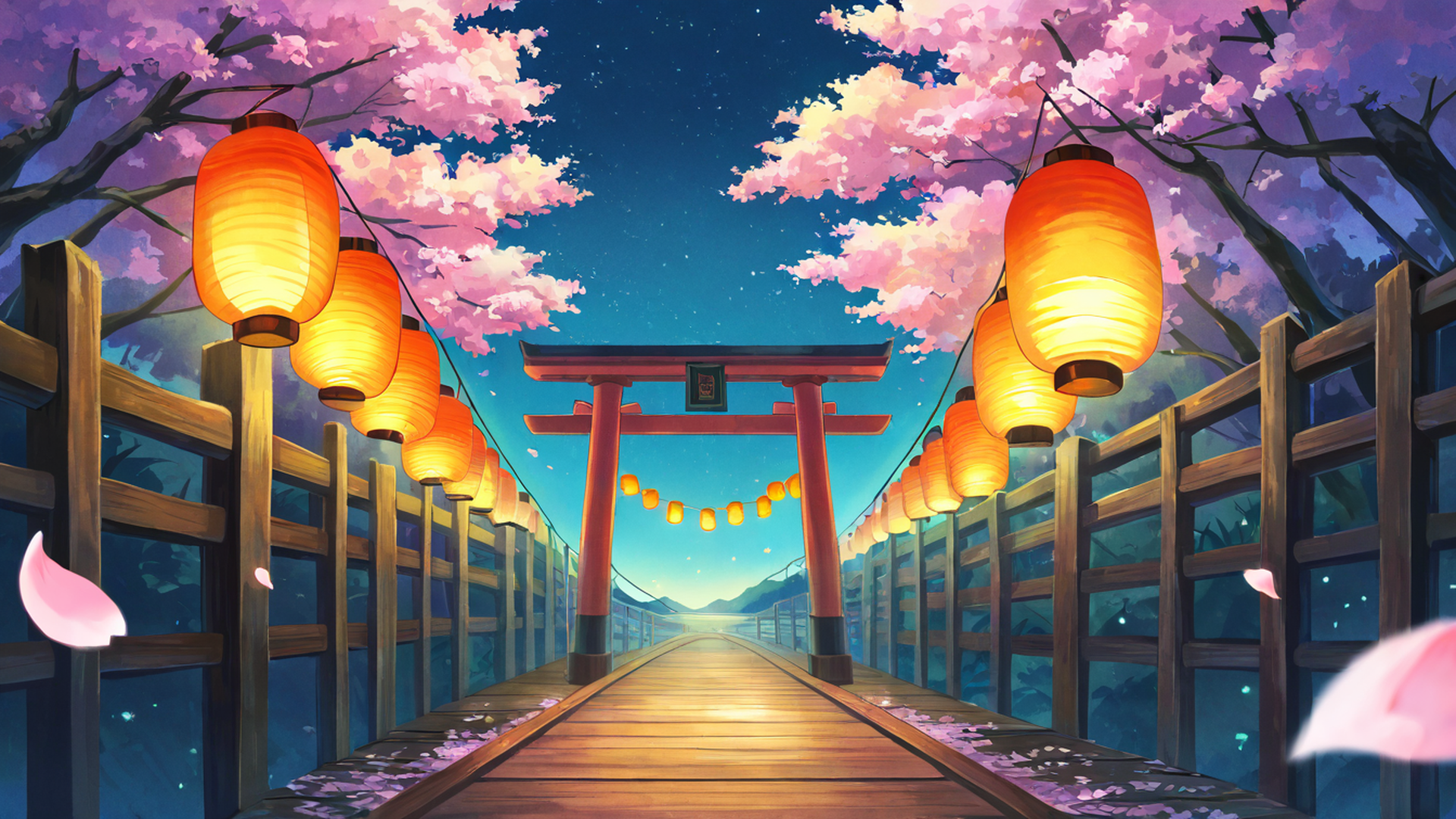 cherry blossom path lofi wallpaper