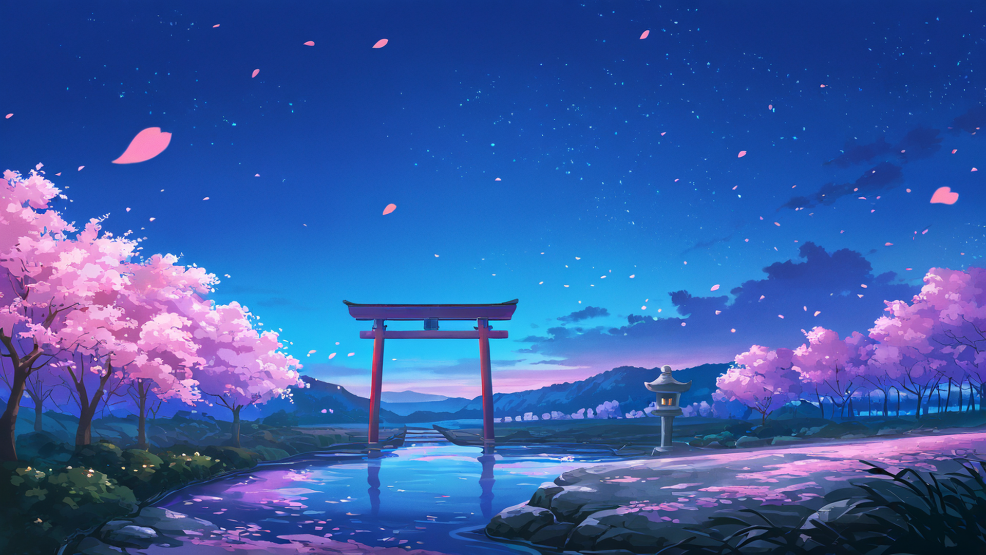 cherry blossom path lofi wallpaper
