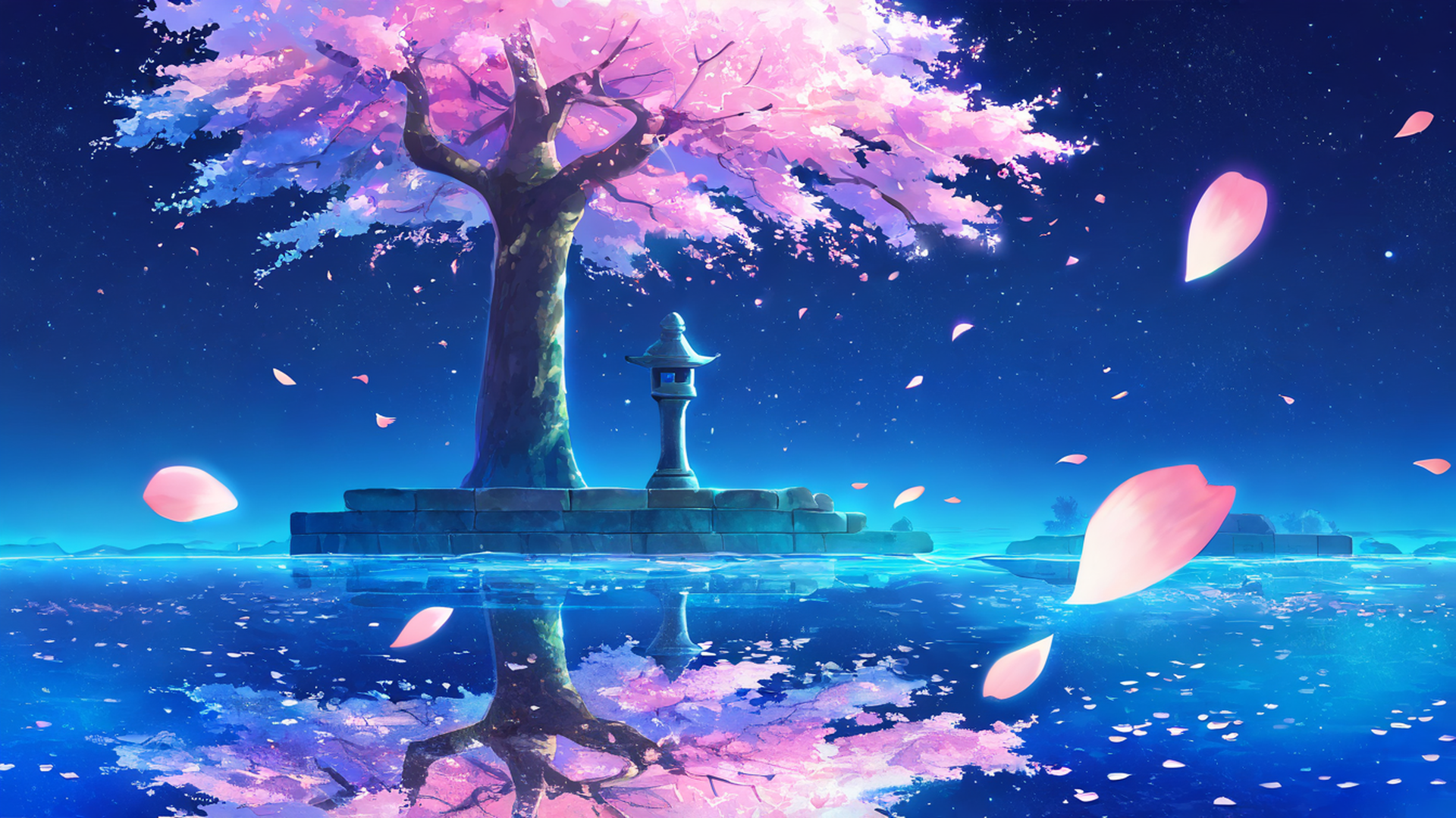 cherry blossom path lofi wallpaper