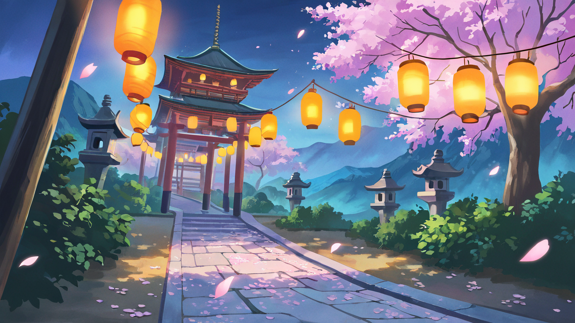 cherry blossom path lofi wallpaper