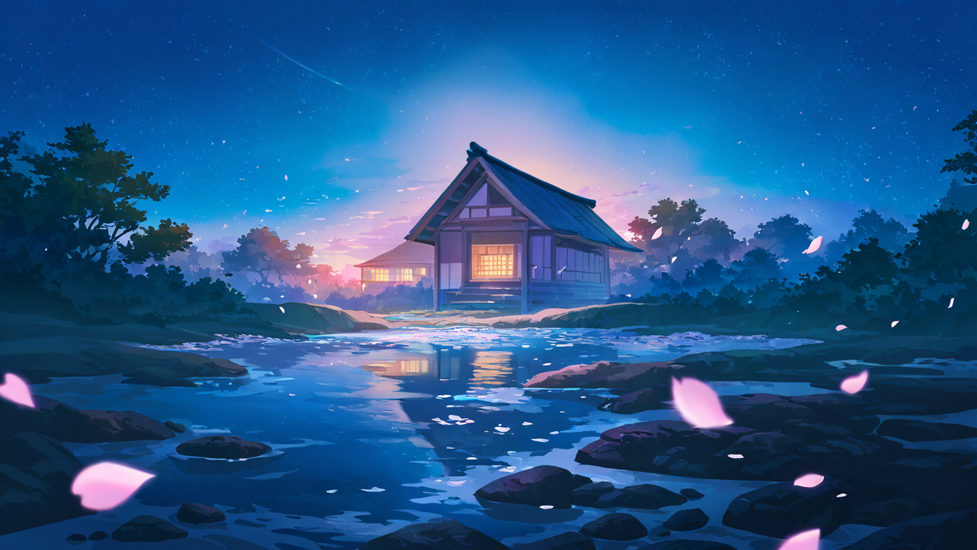 cherry blossom path lofi wallpaper