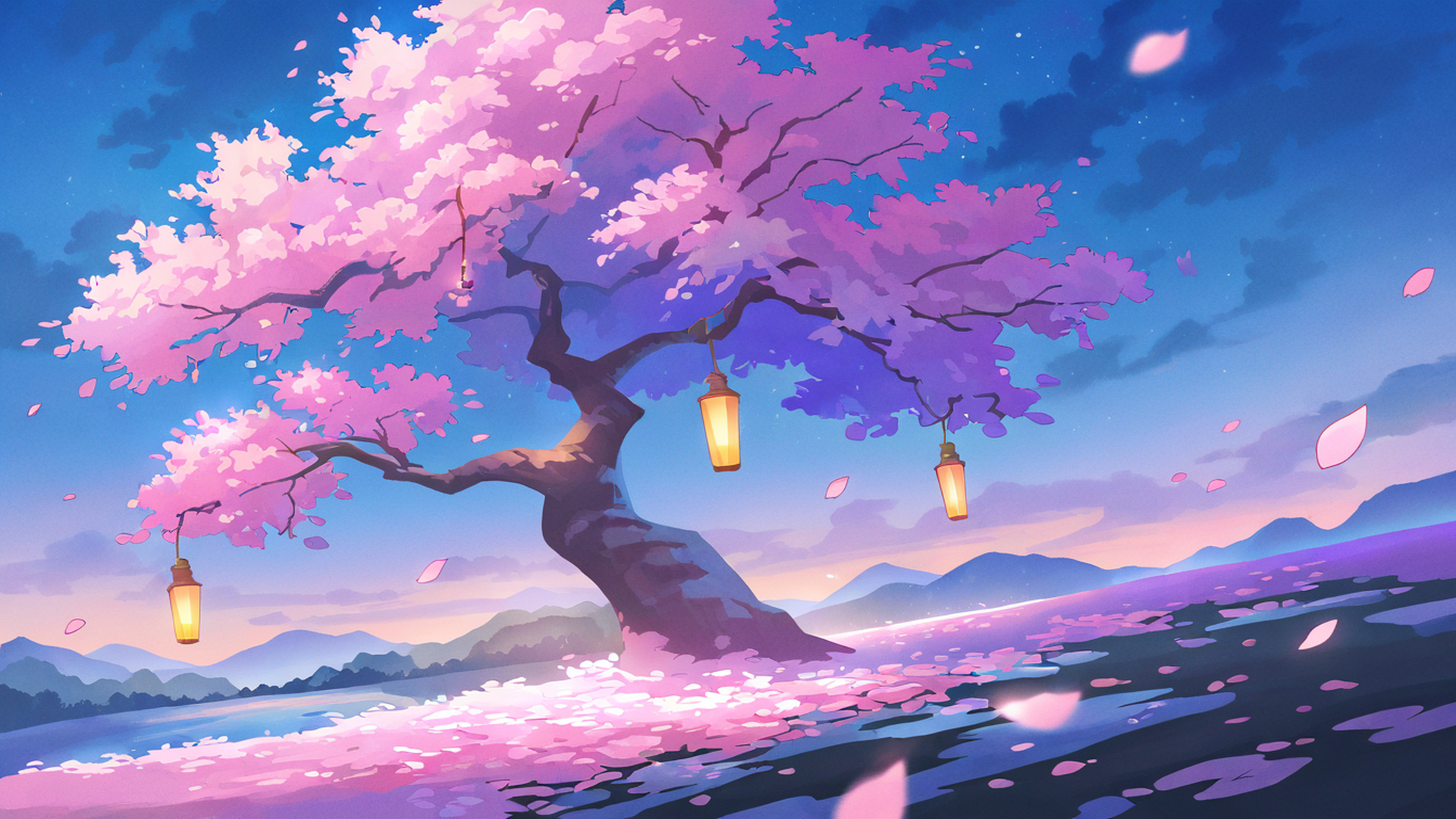 cherry blossom path lofi wallpaper