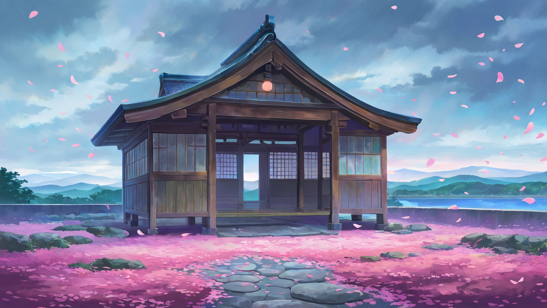 cherry blossom path lofi wallpaper