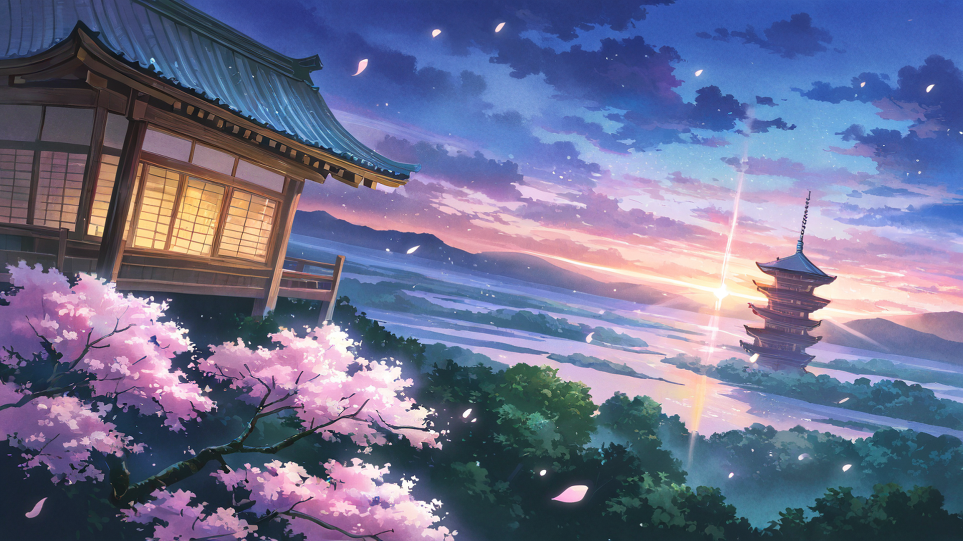 cherry blossom path lofi wallpaper