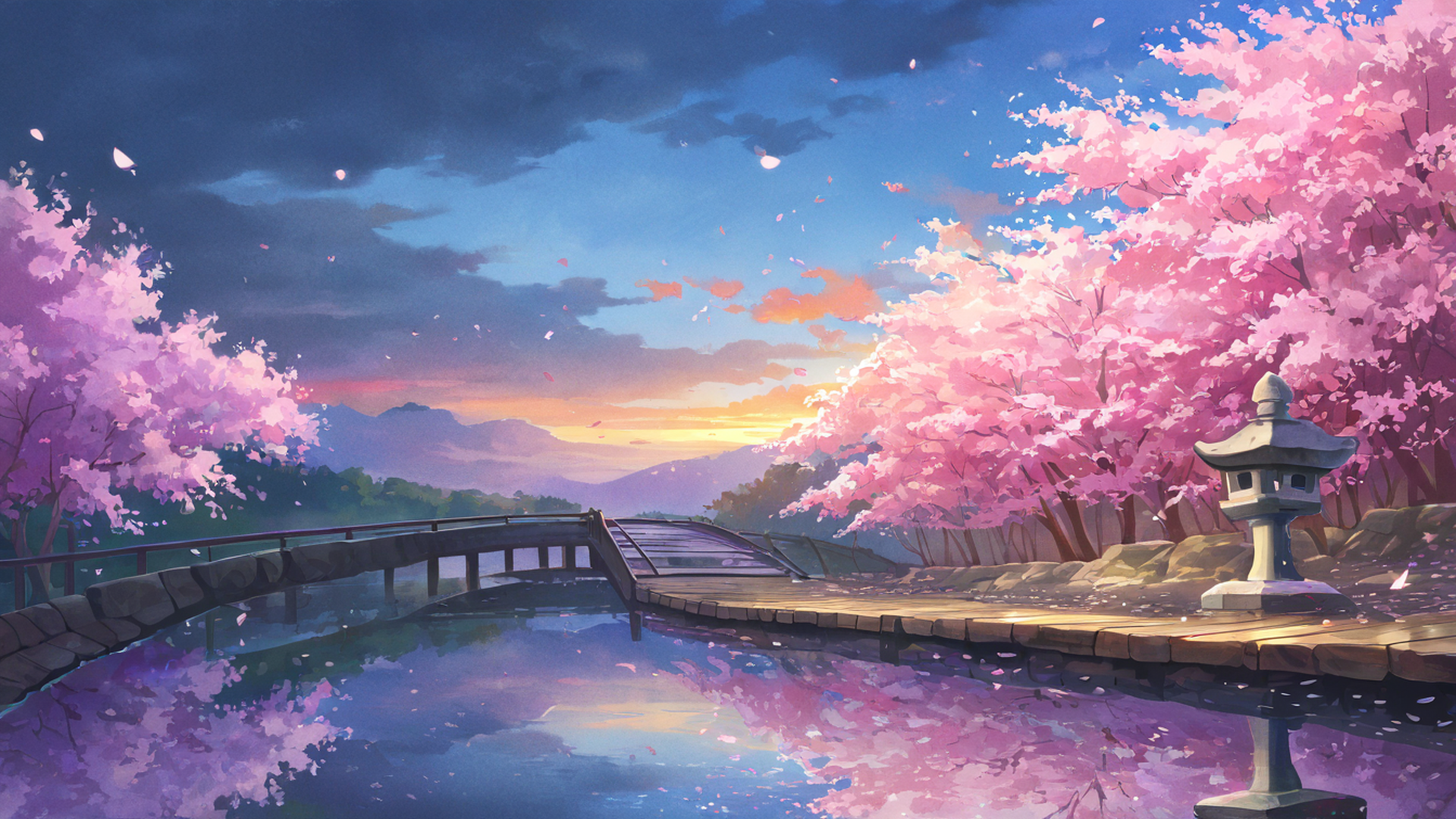 cherry blossom path lofi wallpaper