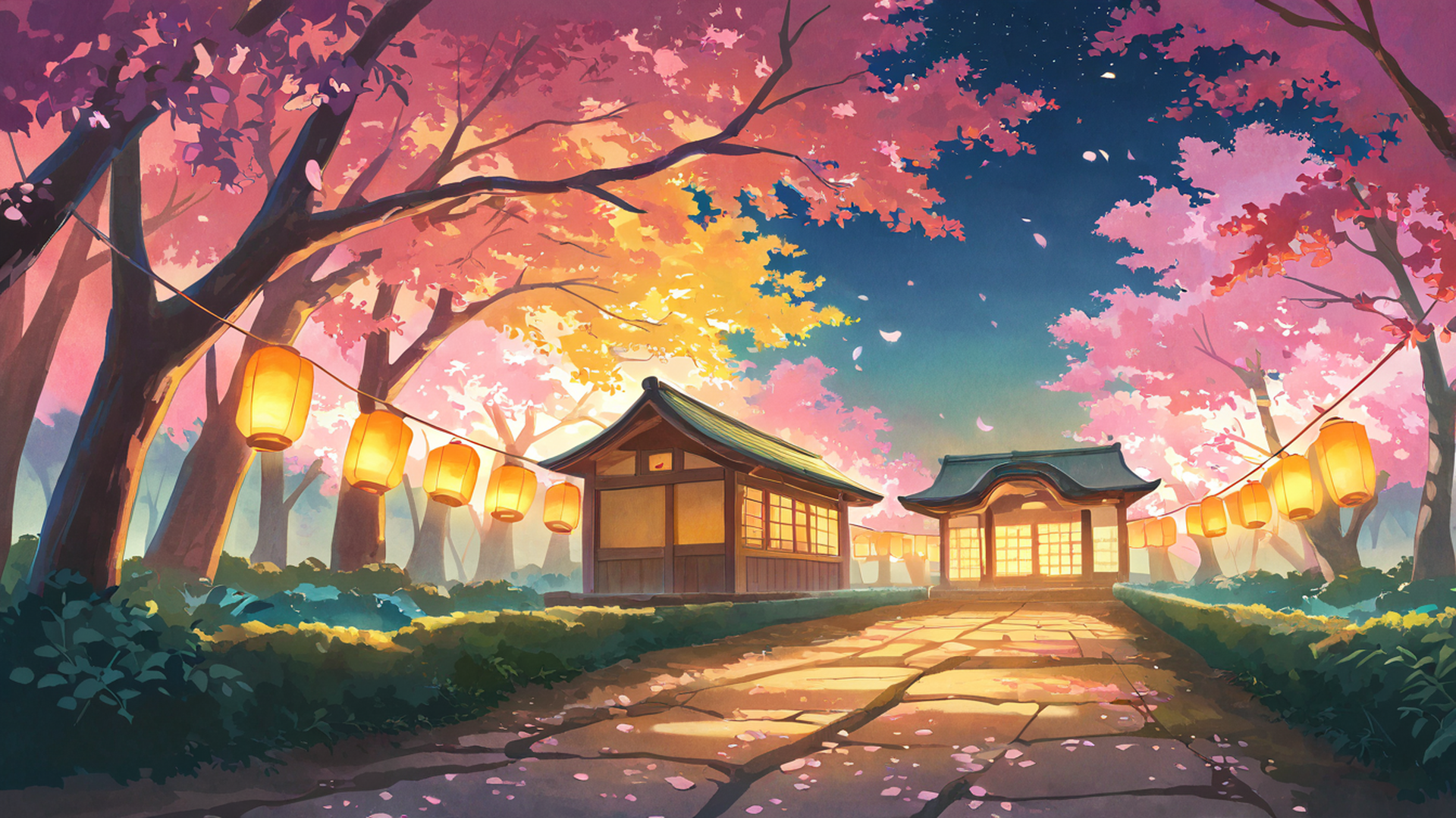 cherry blossom path lofi wallpaper