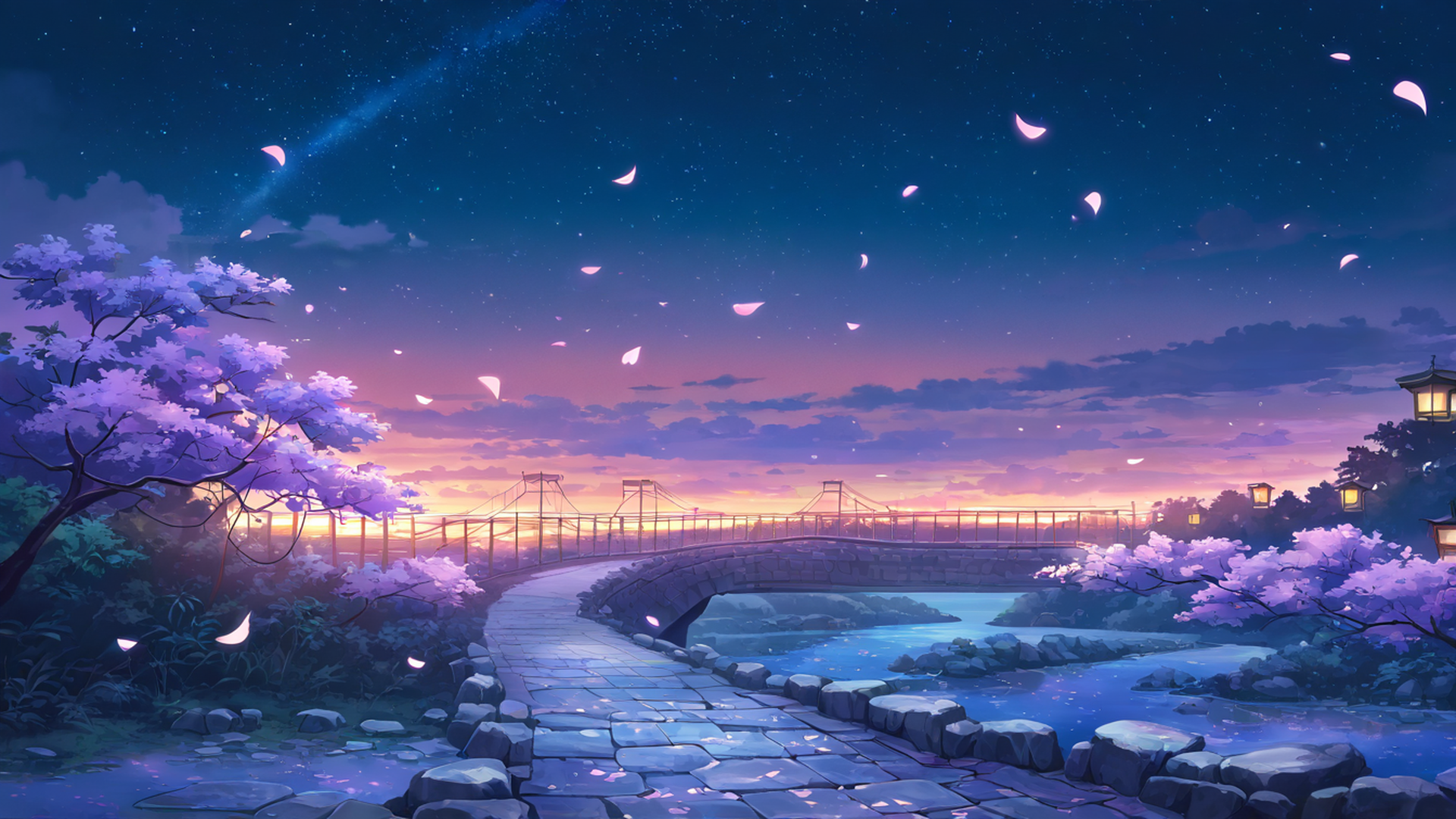 cherry blossom path lofi wallpaper