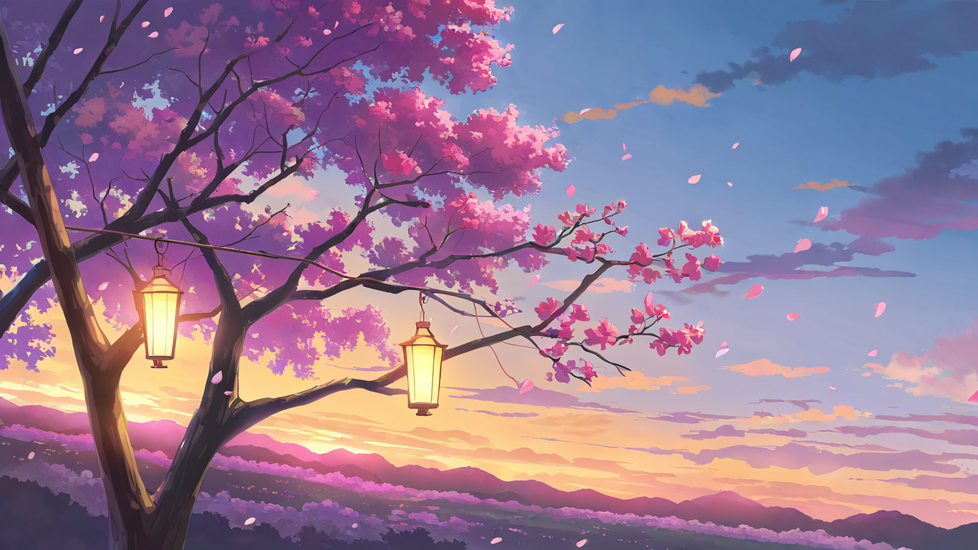cherry blossom path lofi wallpaper