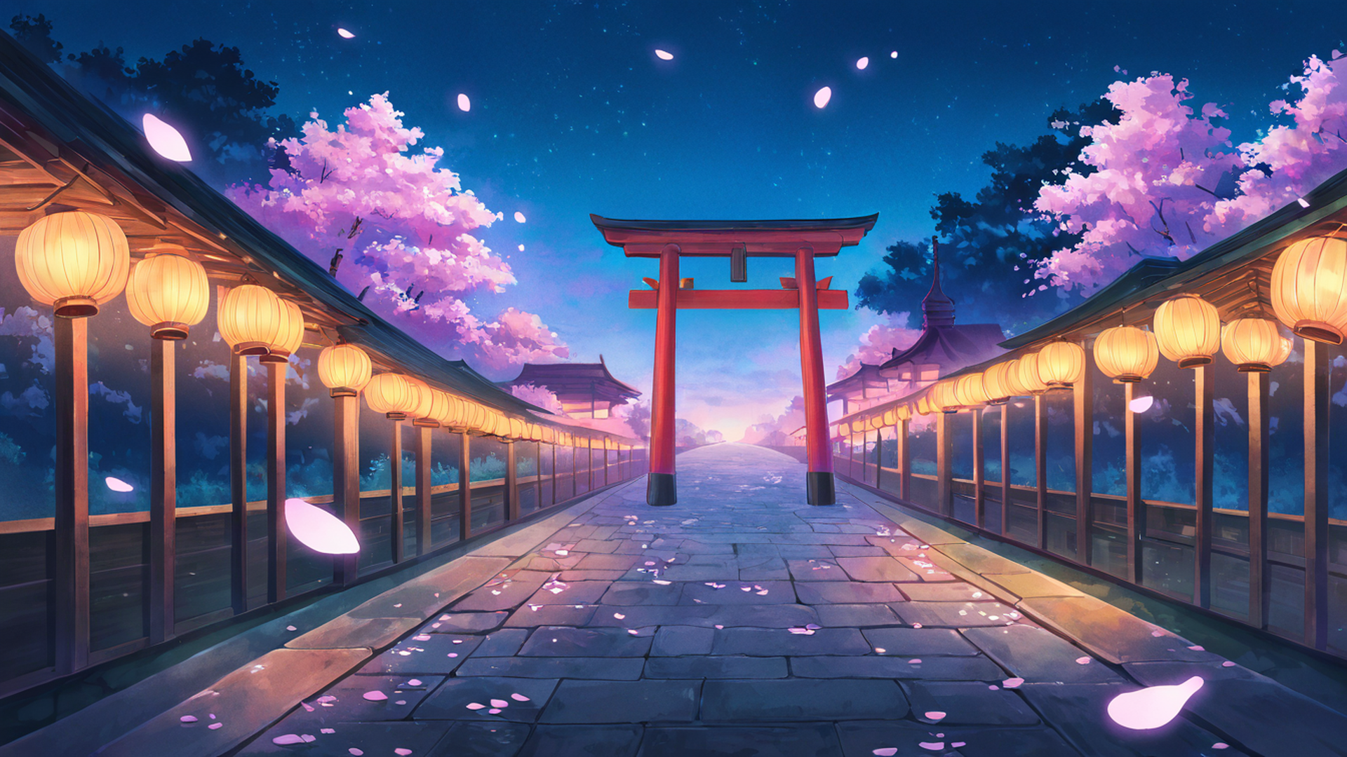 cherry blossom path lofi wallpaper