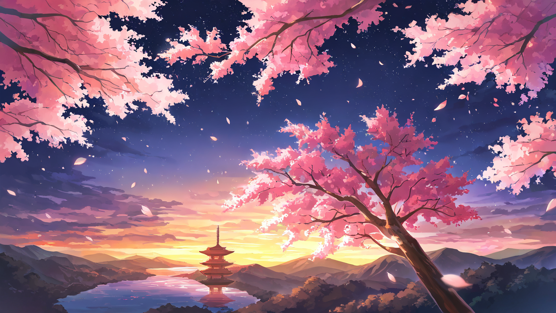 cherry blossom path lofi wallpaper