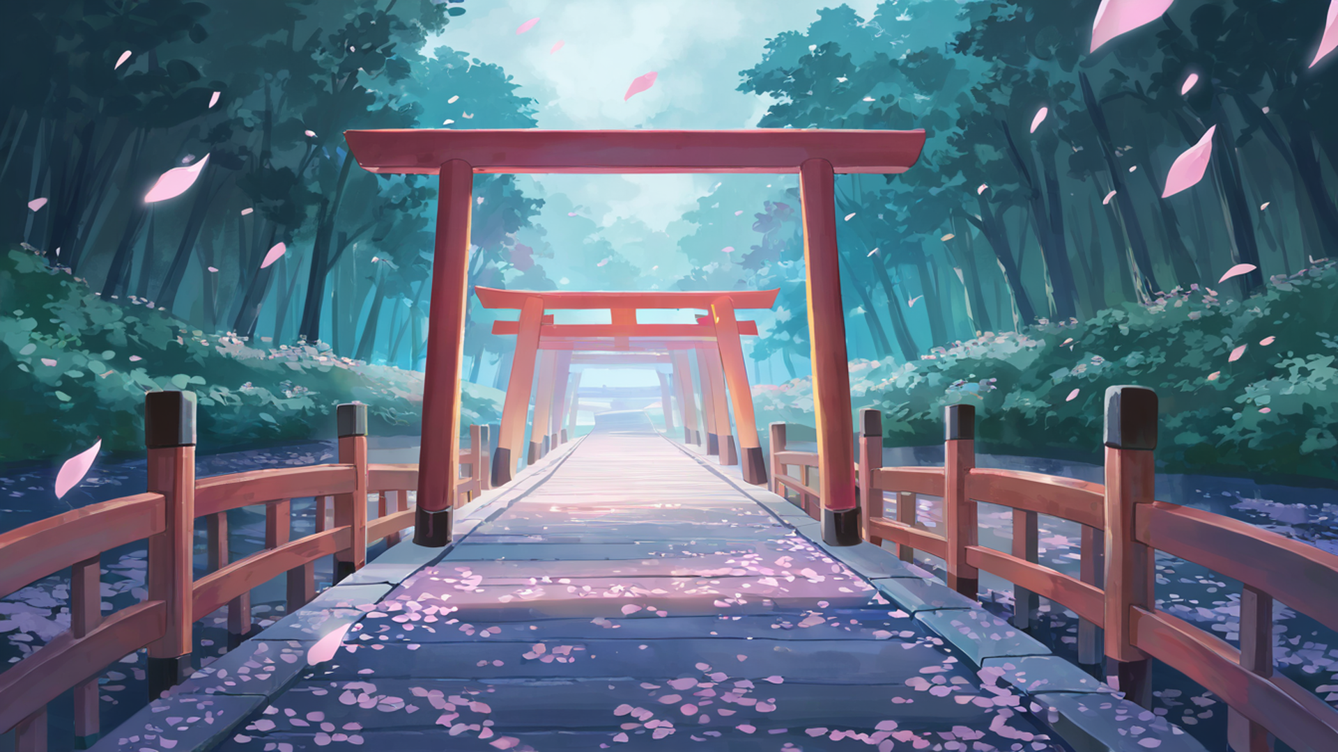 cherry blossom path lofi wallpaper