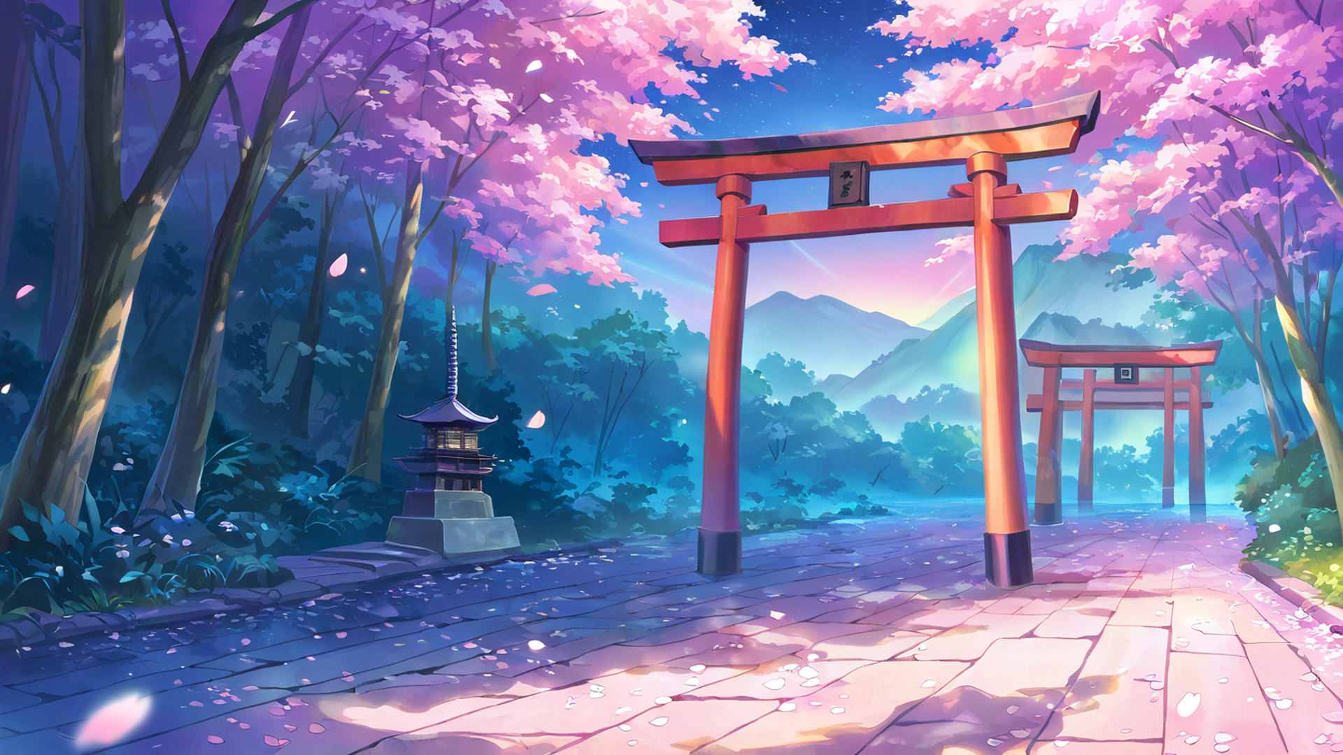 cherry blossom path lofi wallpaper