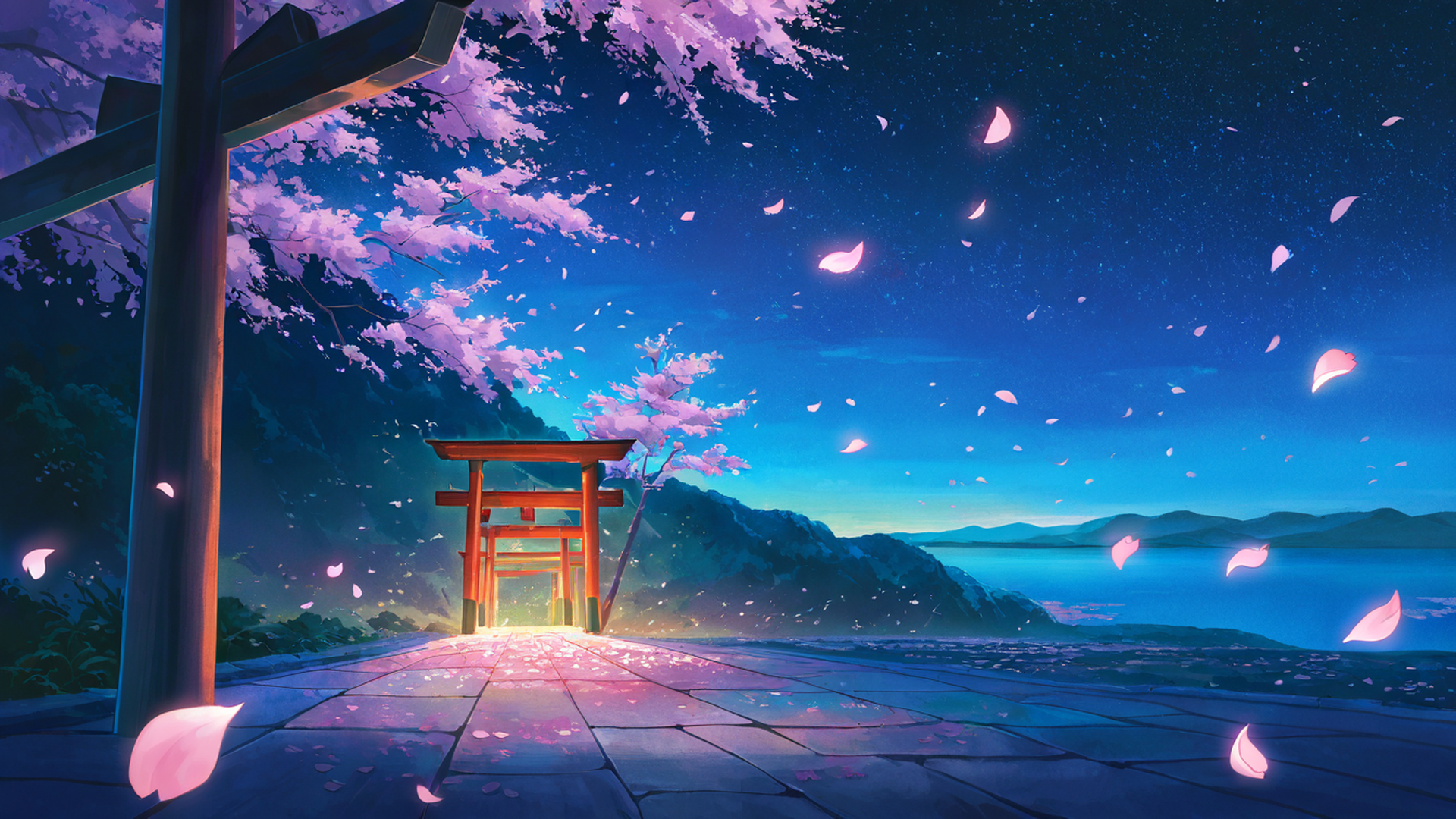 cherry blossom path lofi wallpaper