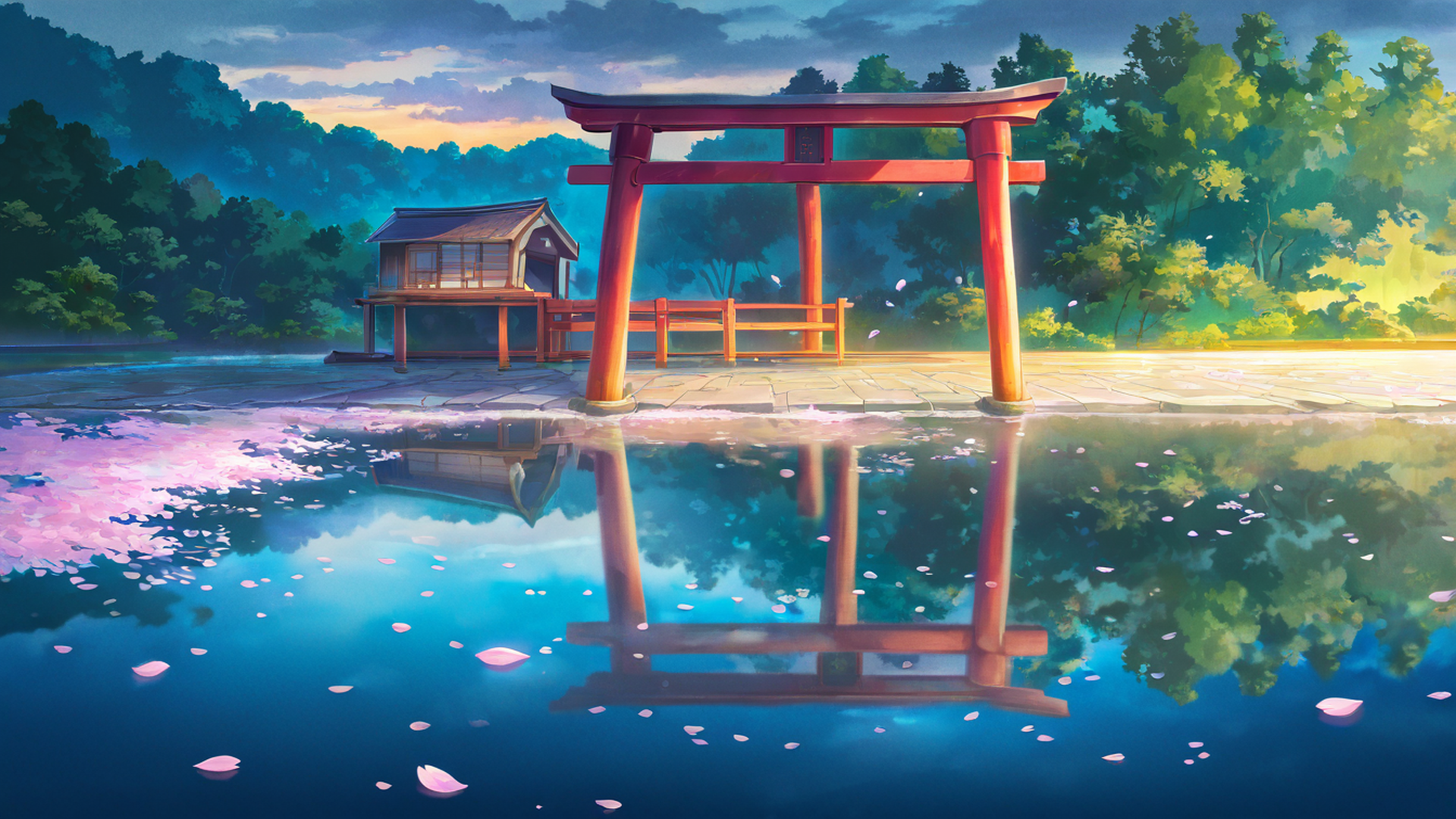 cherry blossom path lofi wallpaper