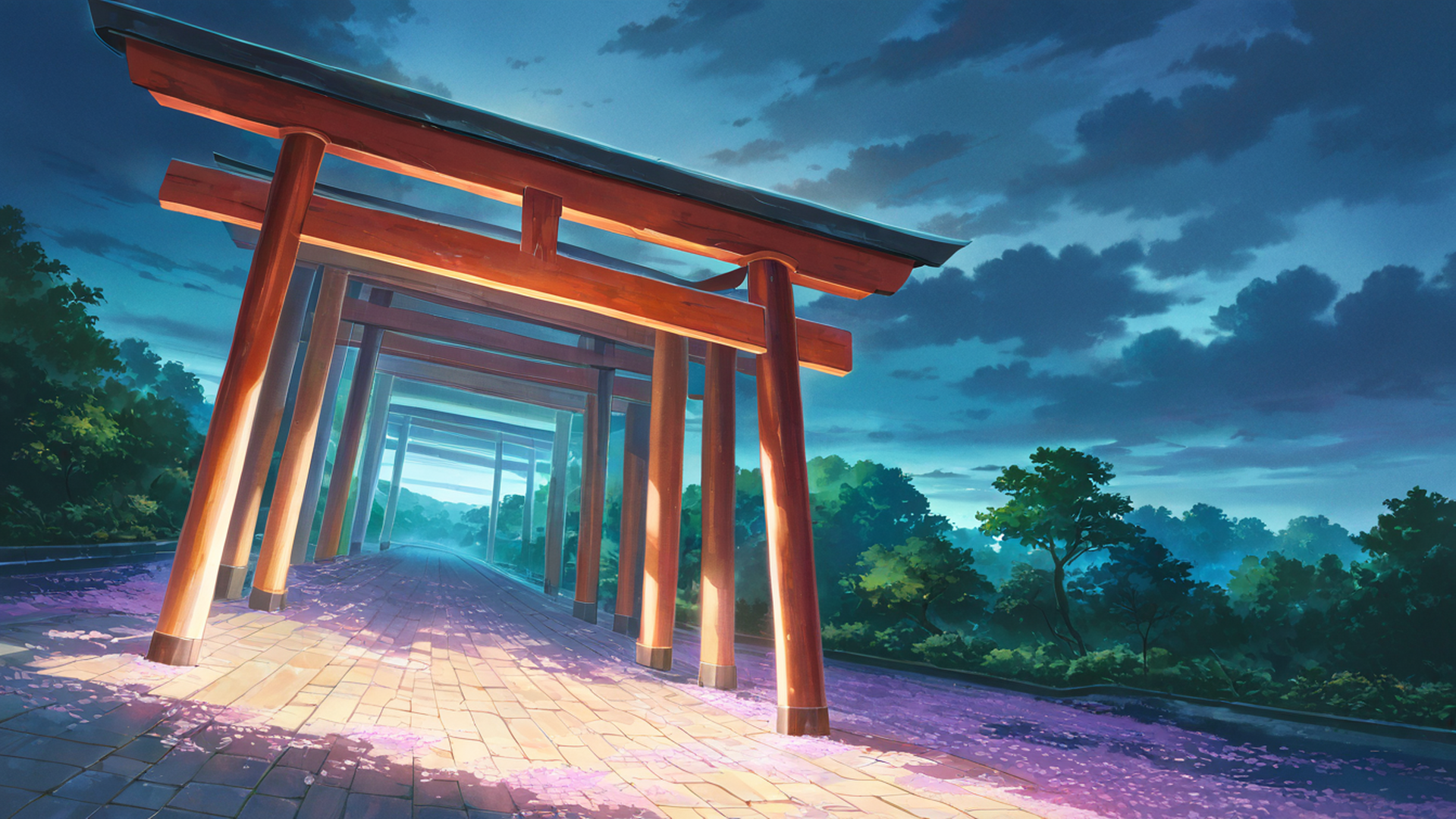 cherry blossom path lofi wallpaper