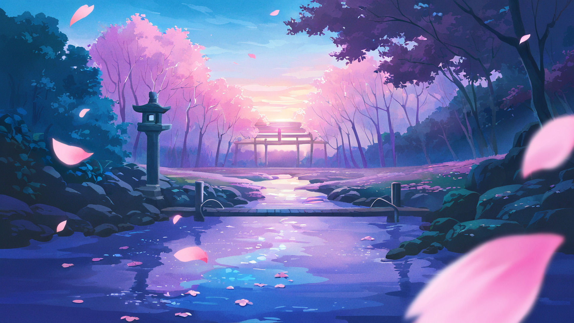 cherry blossom path lofi wallpaper
