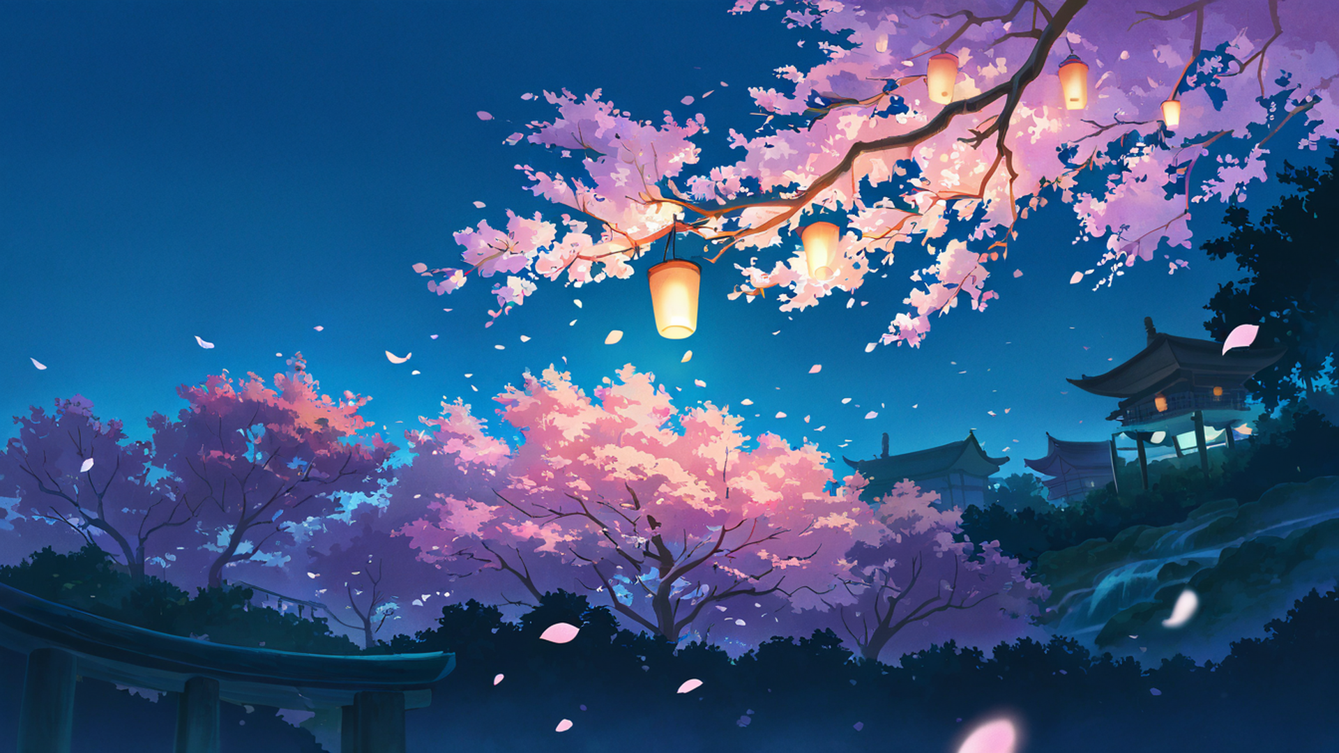 cherry blossom path lofi wallpaper