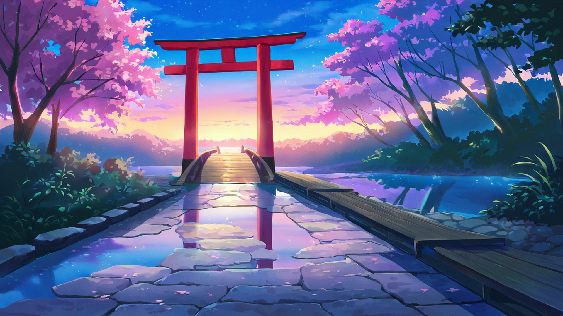 cherry blossom path lofi wallpaper