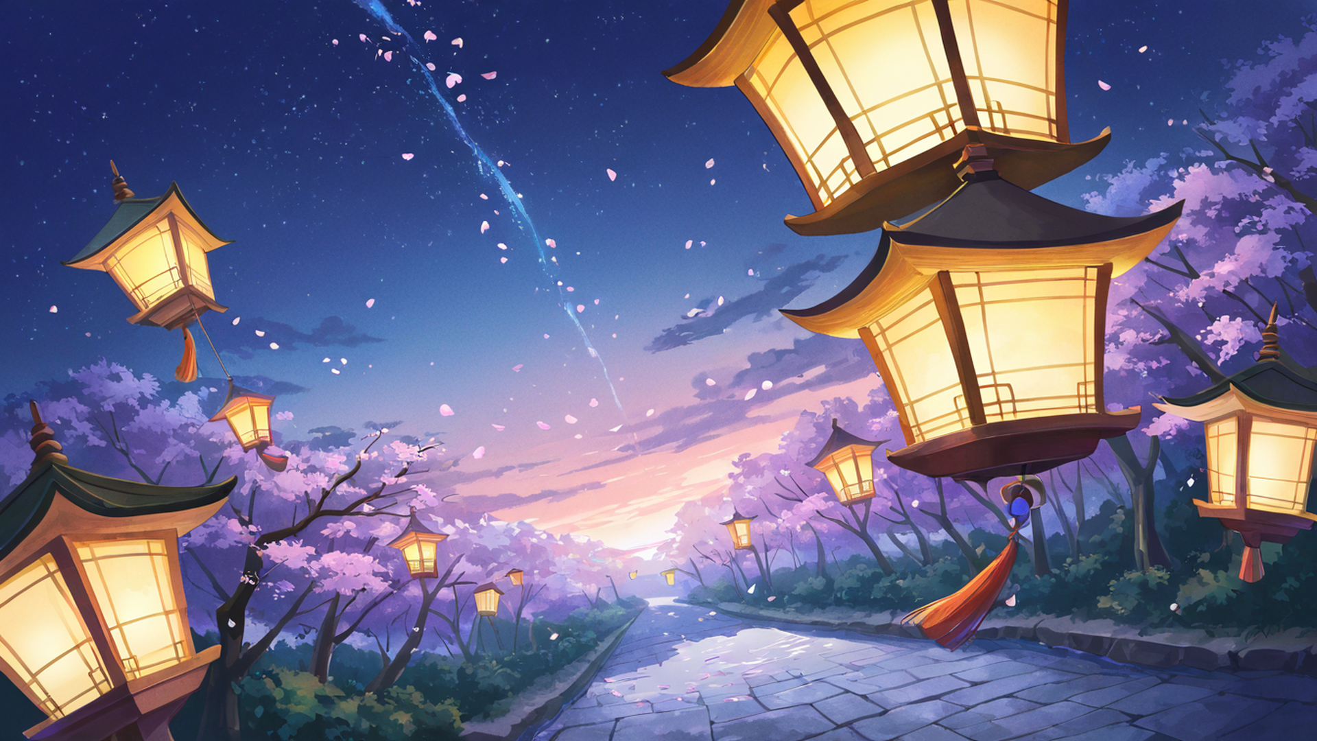 cherry blossom path lofi wallpaper