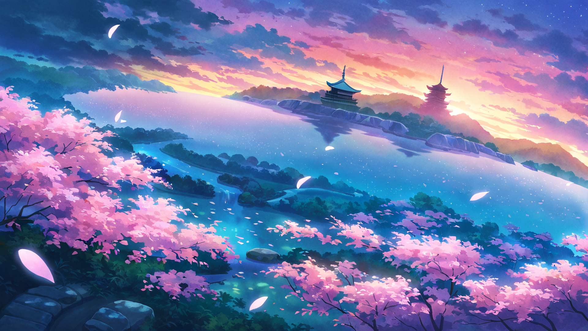 cherry blossom path lofi wallpaper