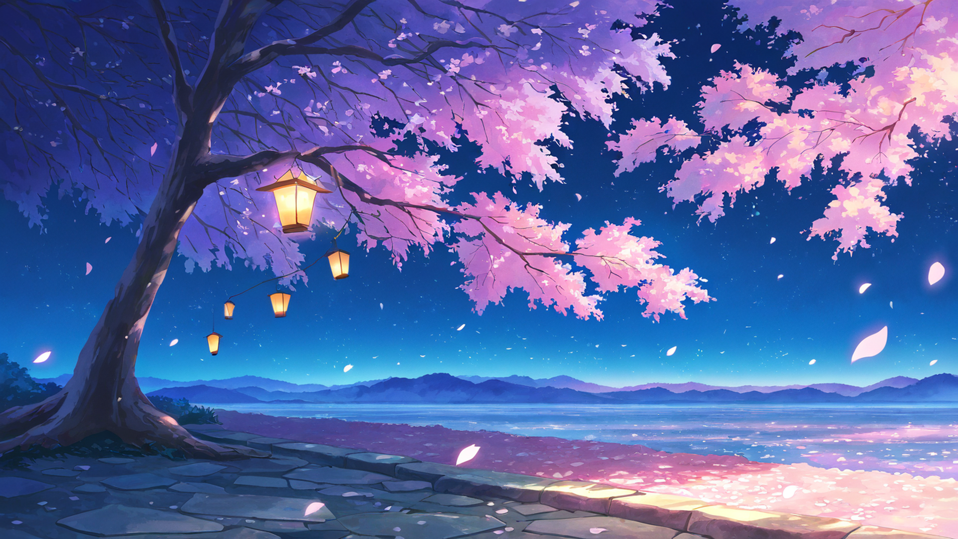 cherry blossom path lofi wallpaper