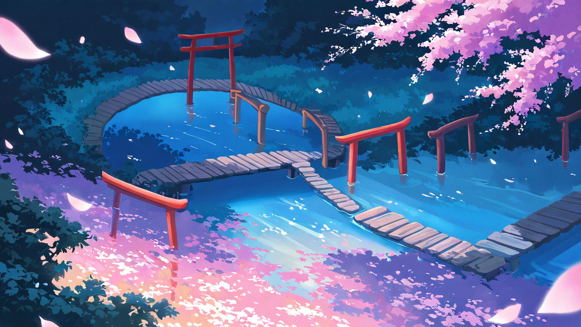 cherry blossom path lofi wallpaper