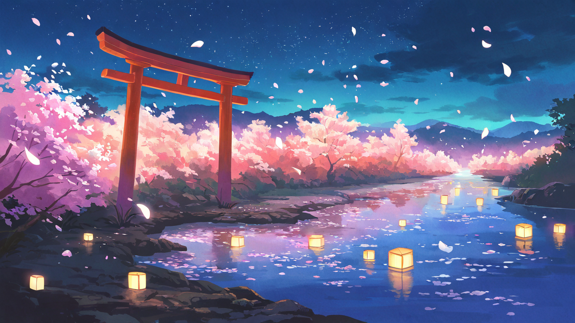 cherry blossom path lofi wallpaper