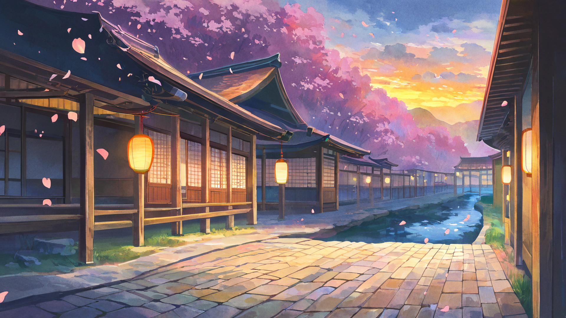 cherry blossom path lofi wallpaper