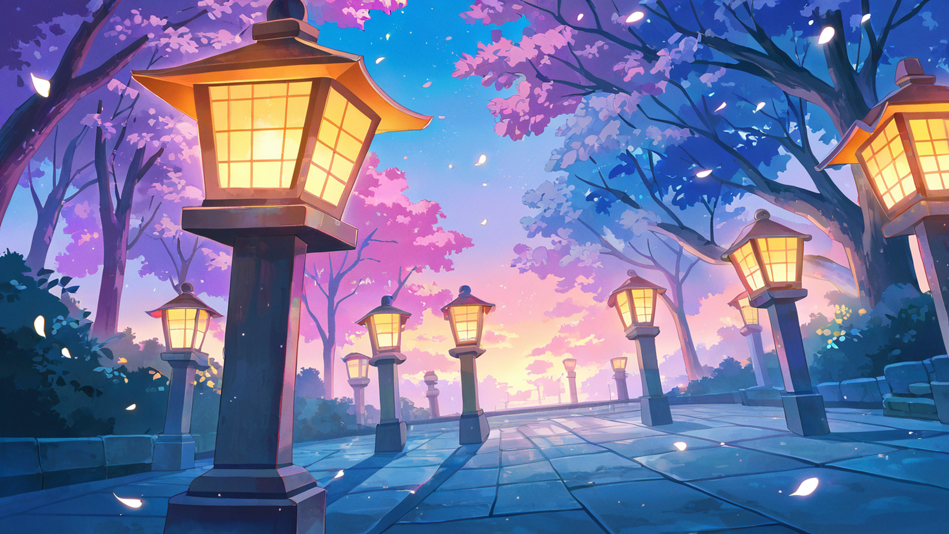 cherry blossom path lofi wallpaper