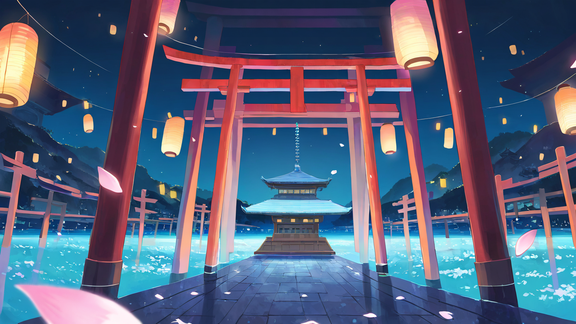 cherry blossom path lofi wallpaper