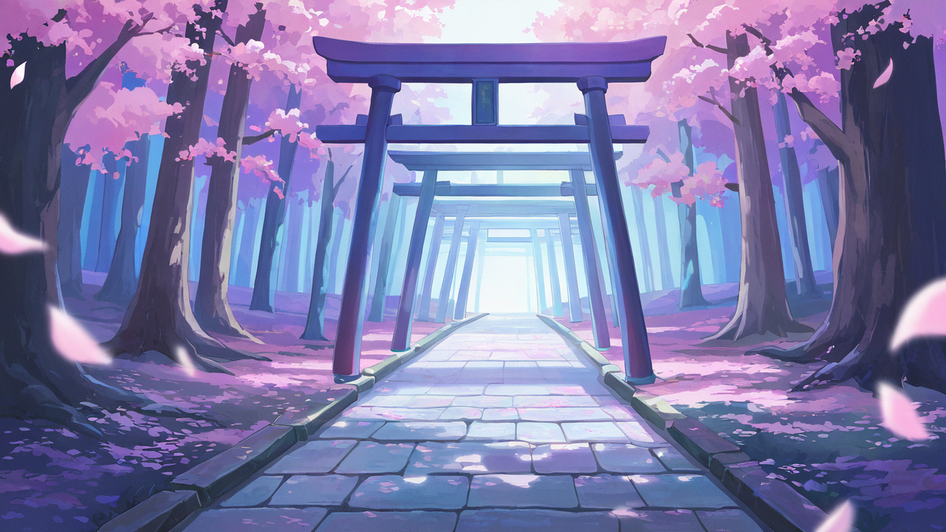cherry blossom path lofi wallpaper