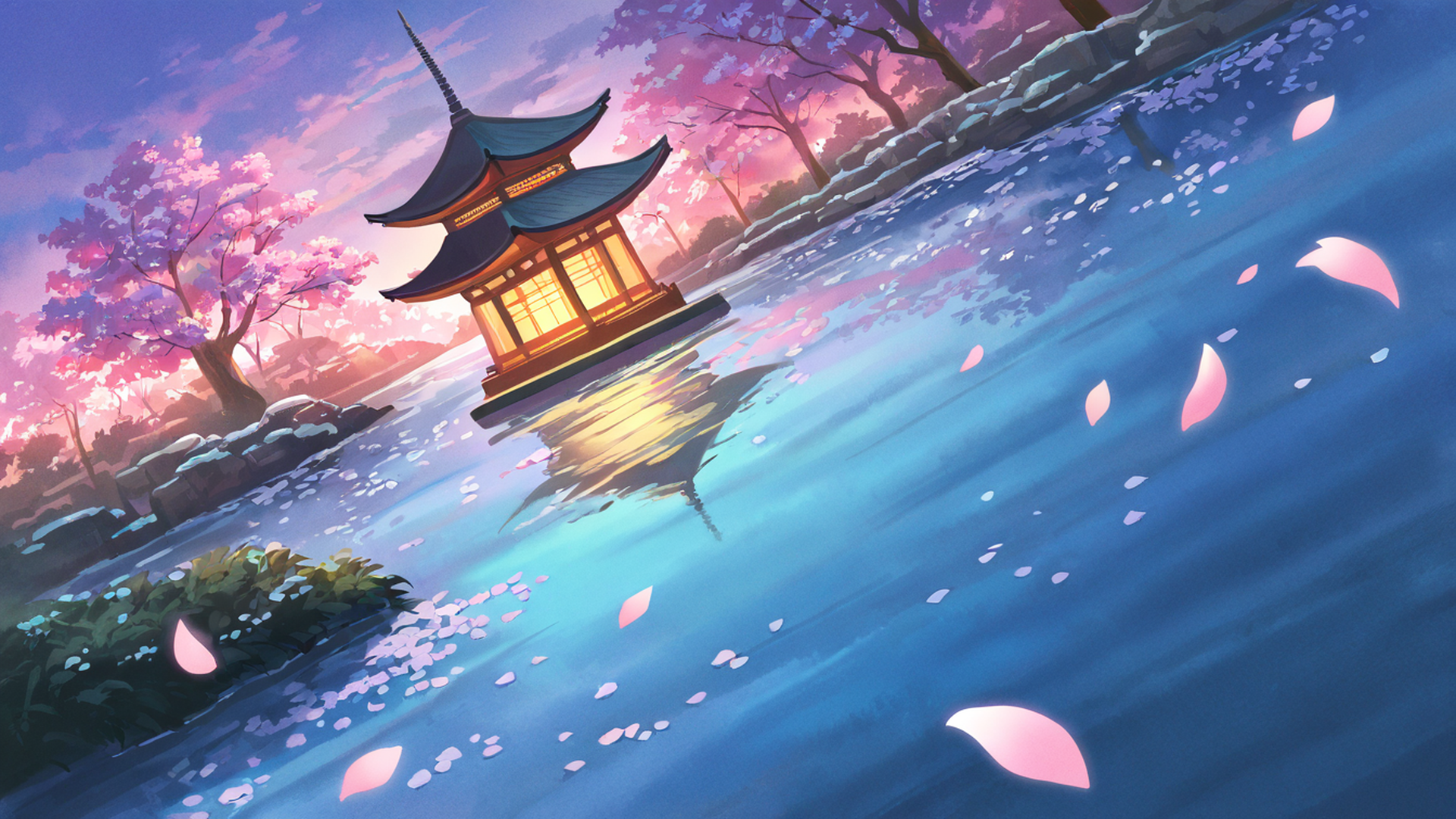 cherry blossom path lofi wallpaper