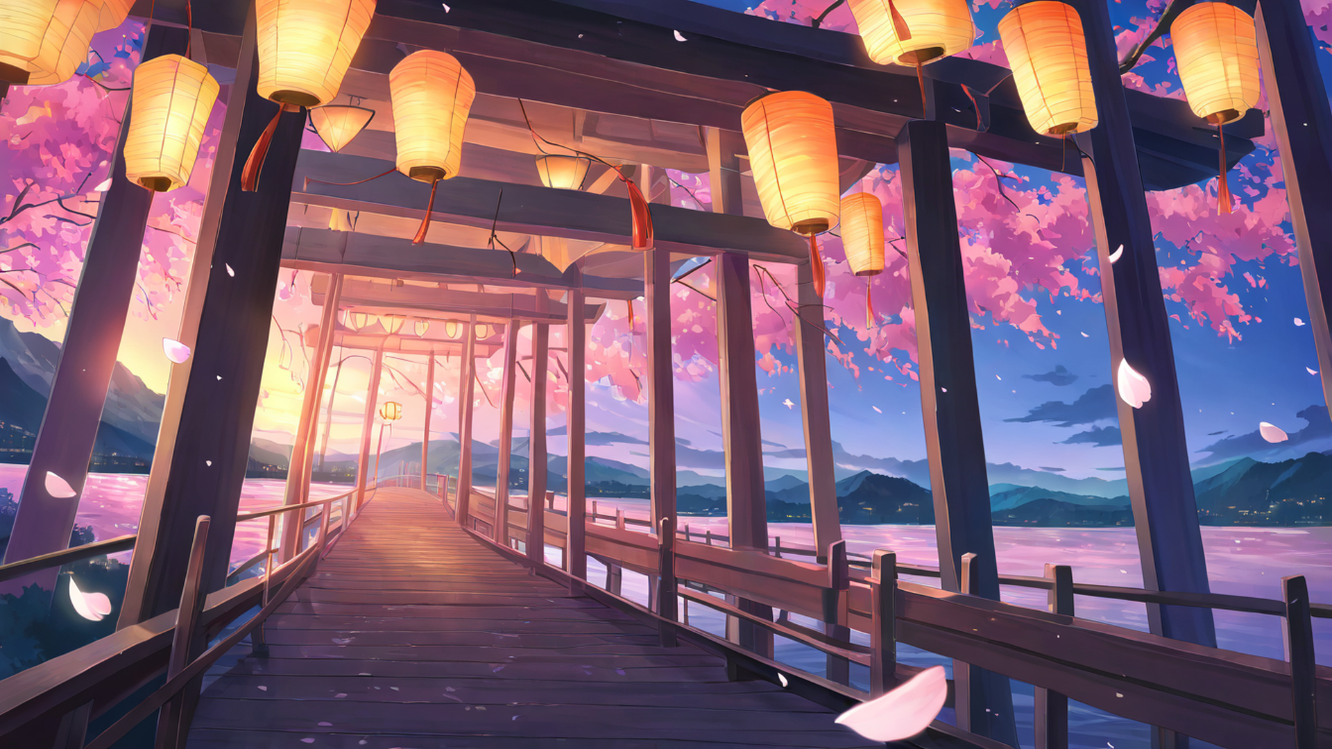 cherry blossom path lofi wallpaper