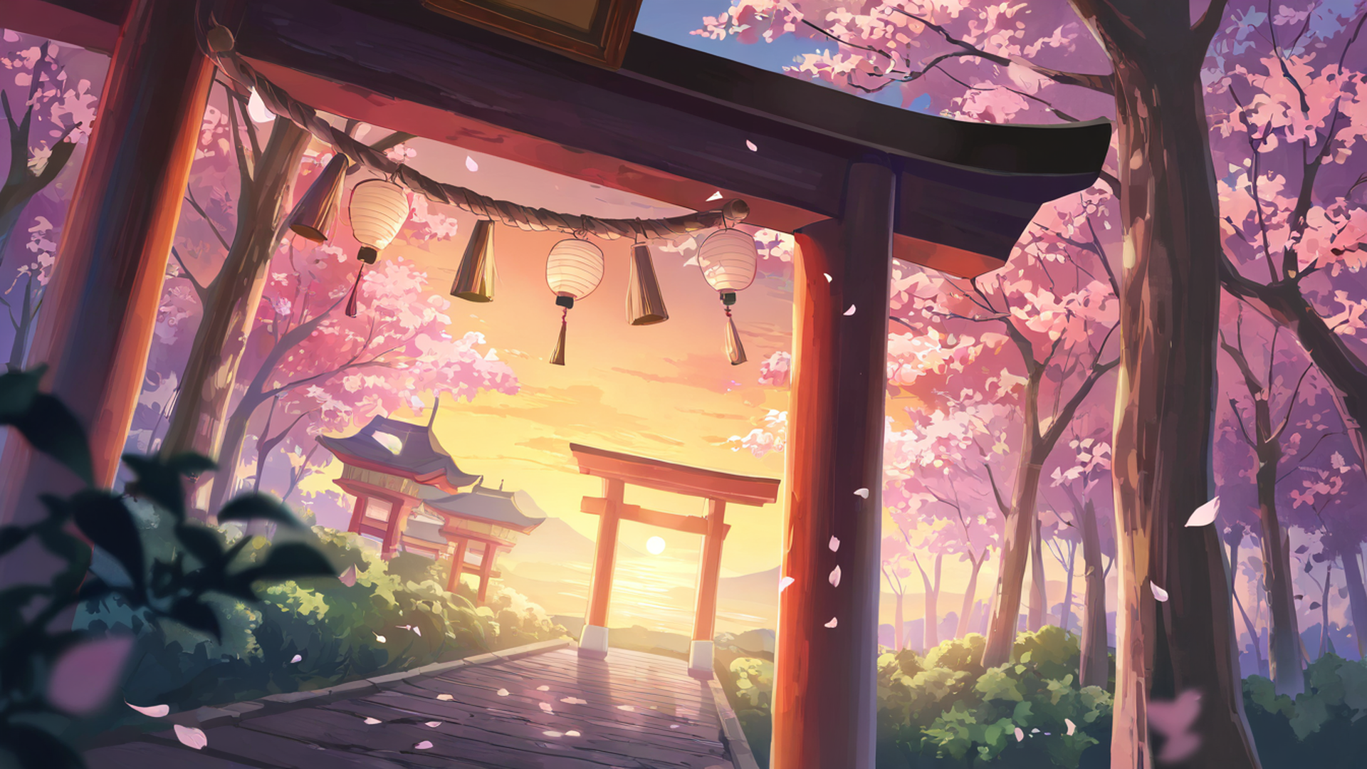 cherry blossom path lofi wallpaper