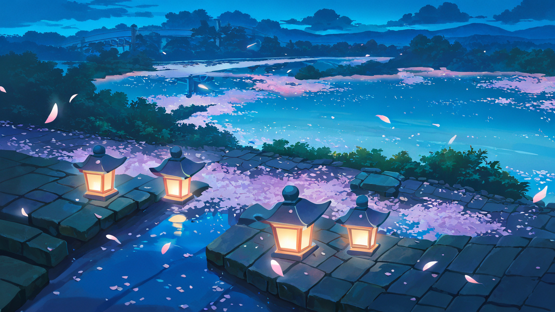 cherry blossom path lofi wallpaper