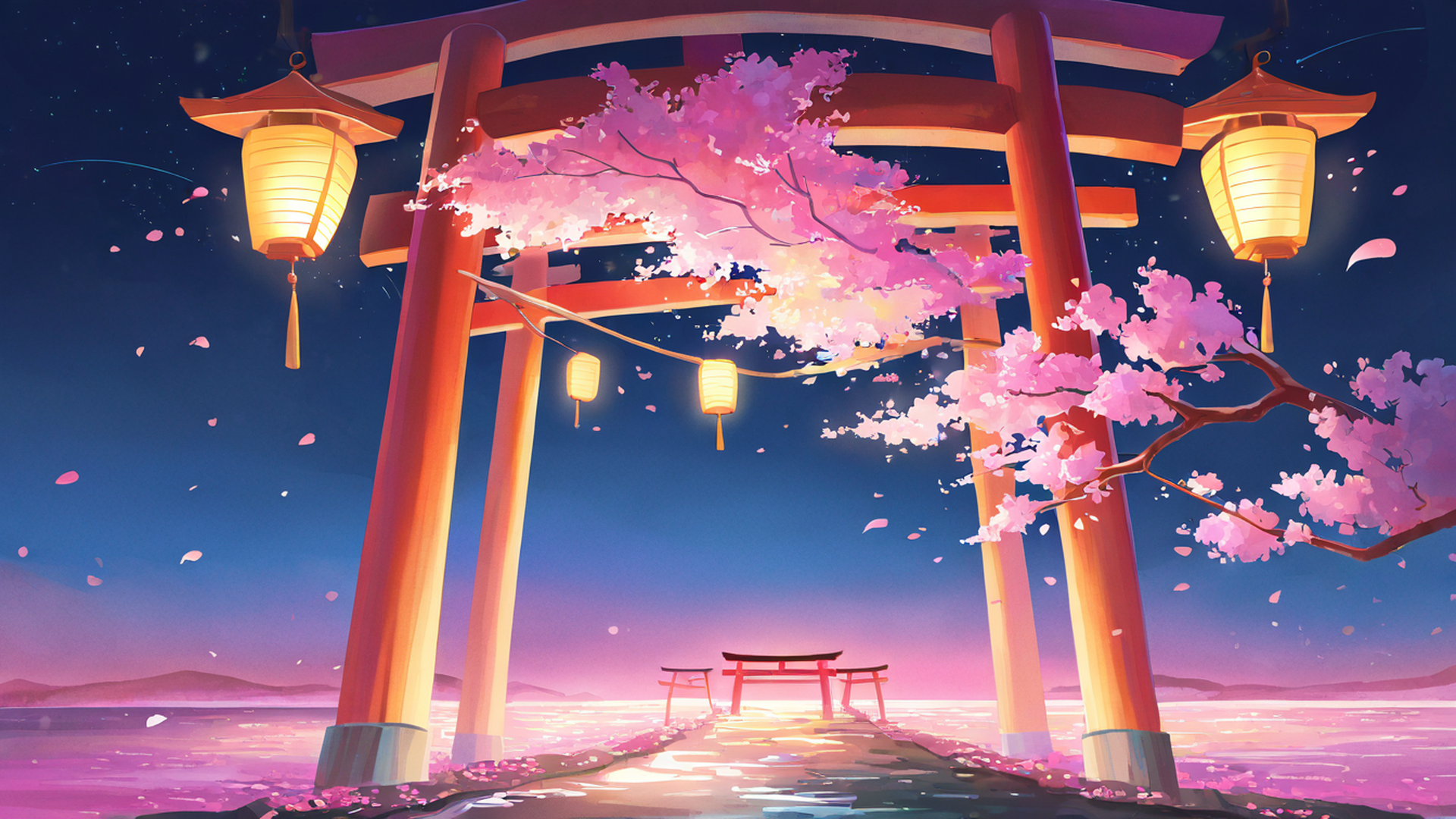 cherry blossom path lofi wallpaper