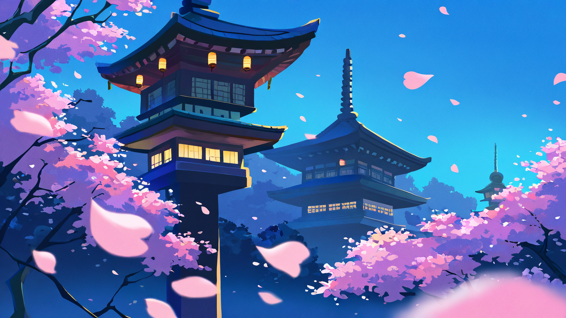 cherry blossom path lofi wallpaper