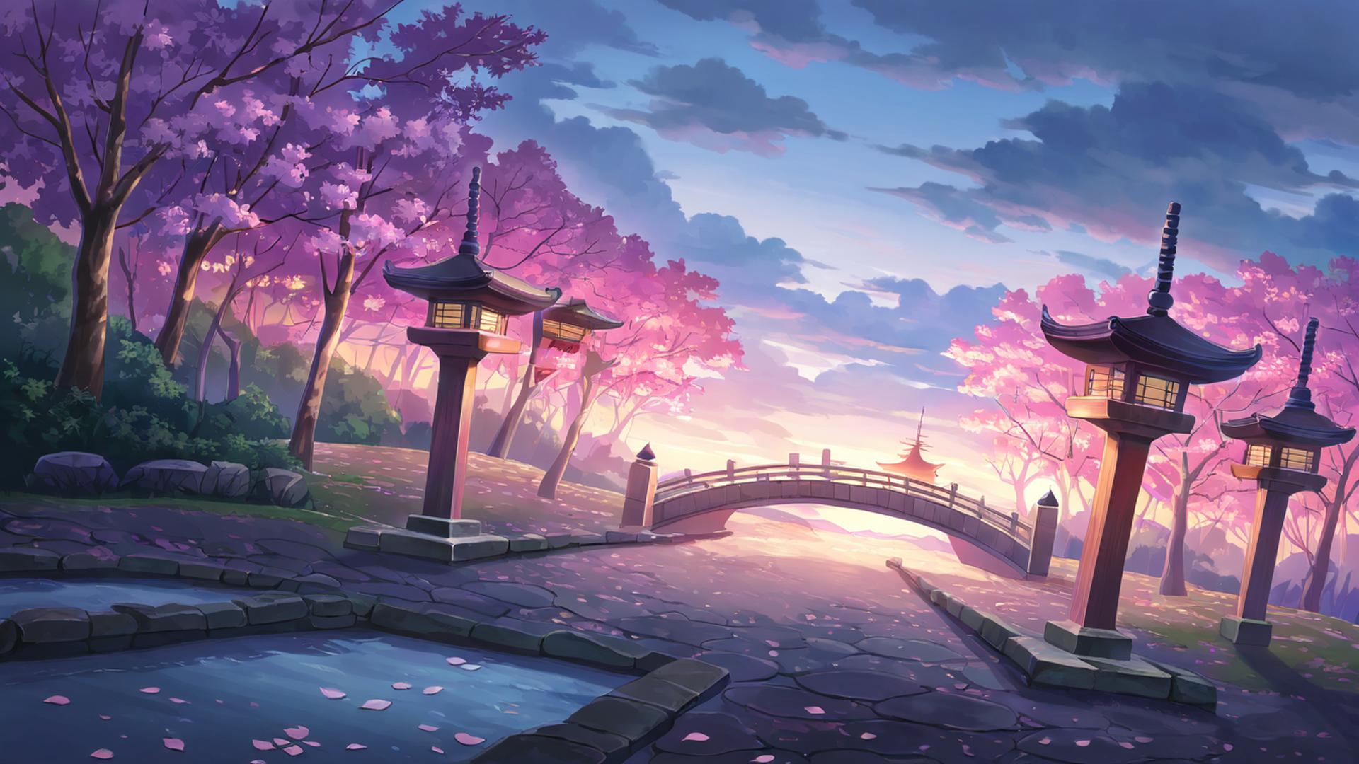 cherry blossom path lofi wallpaper