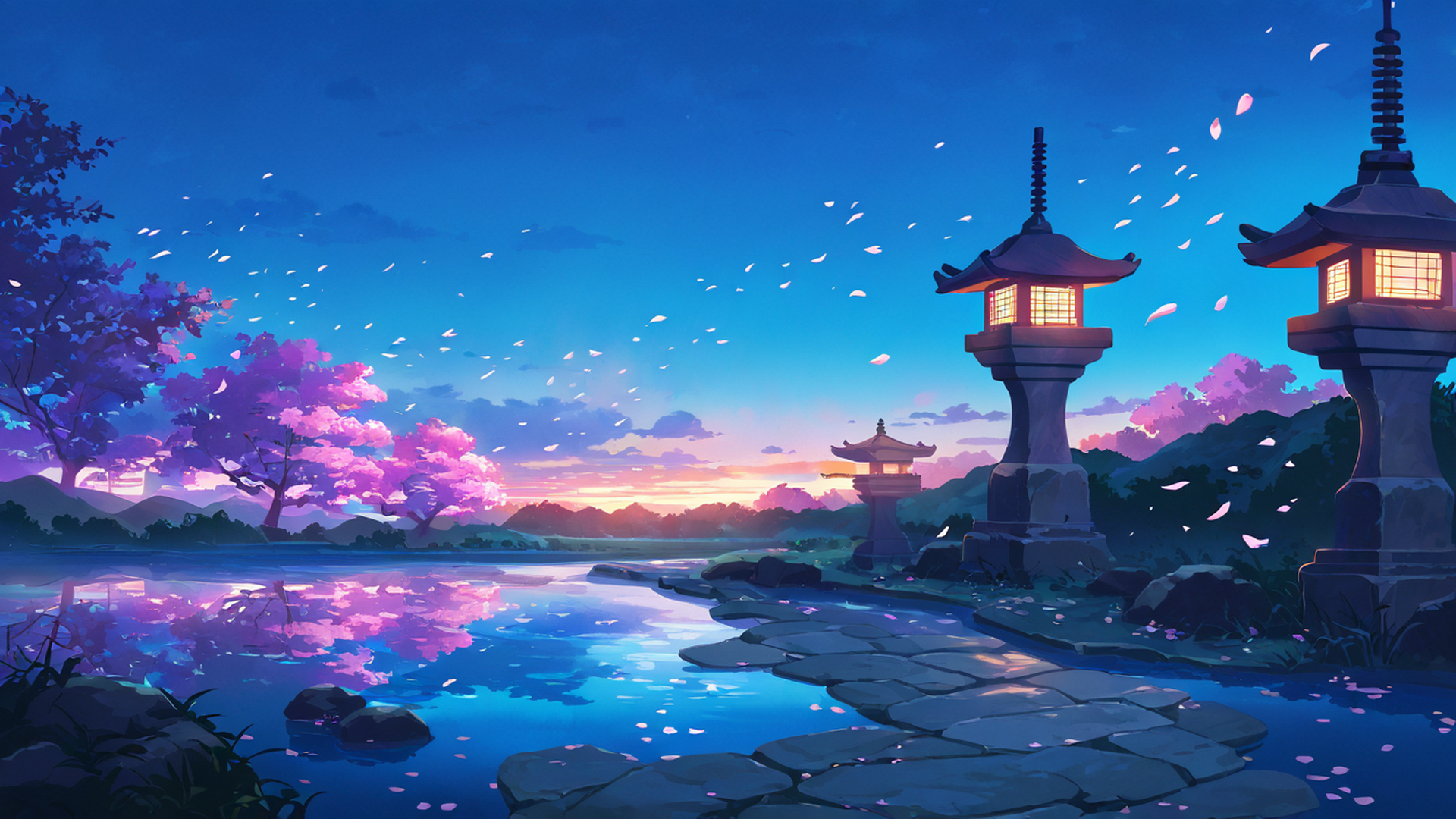 cherry blossom path lofi wallpaper