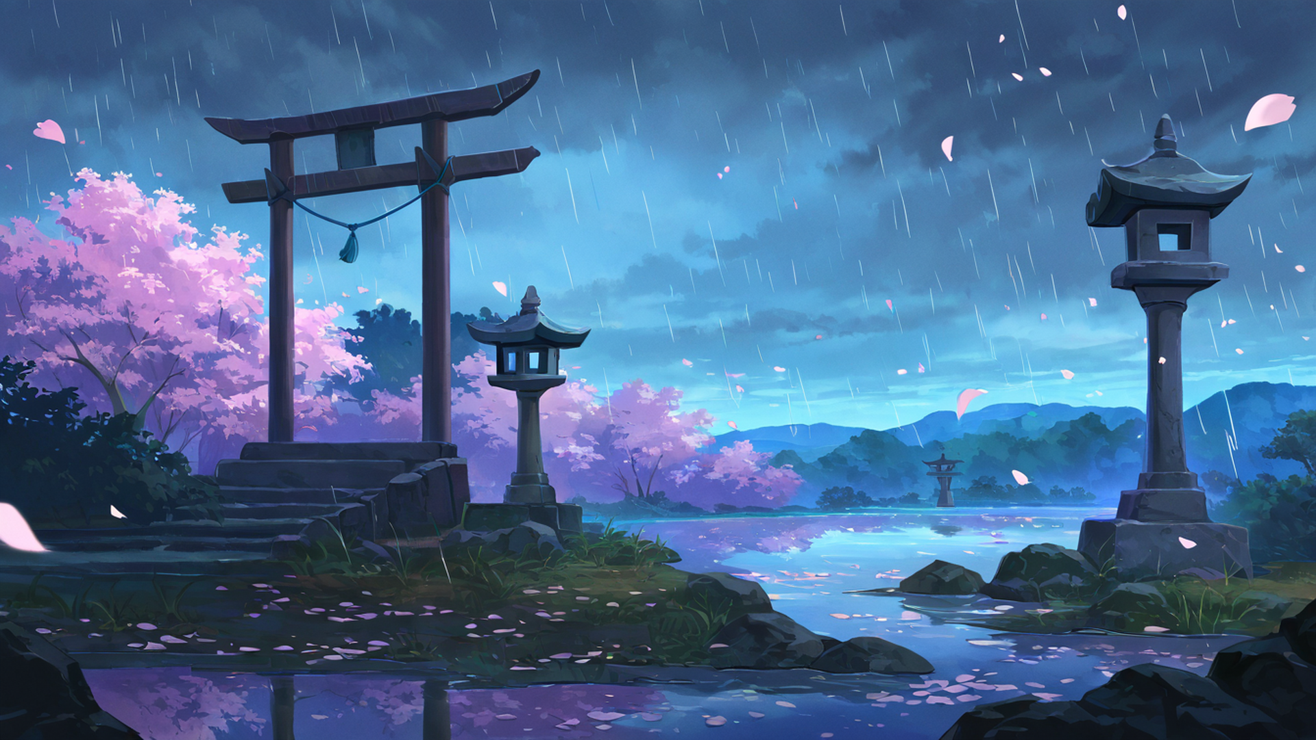 cherry blossom path lofi wallpaper