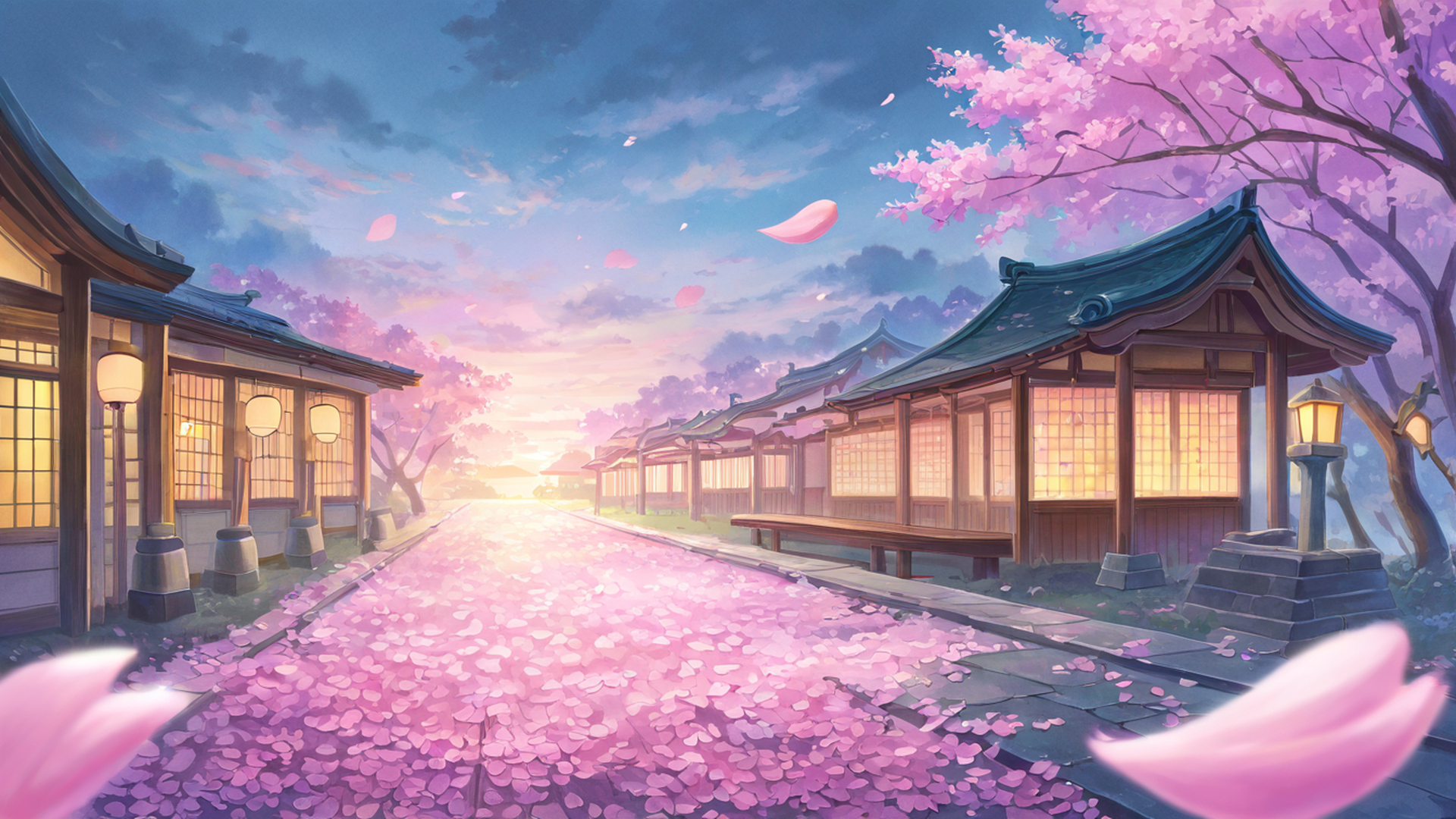 cherry blossom path lofi wallpaper
