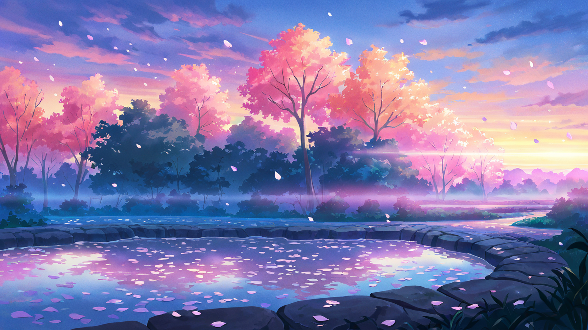 cherry blossom path lofi wallpaper