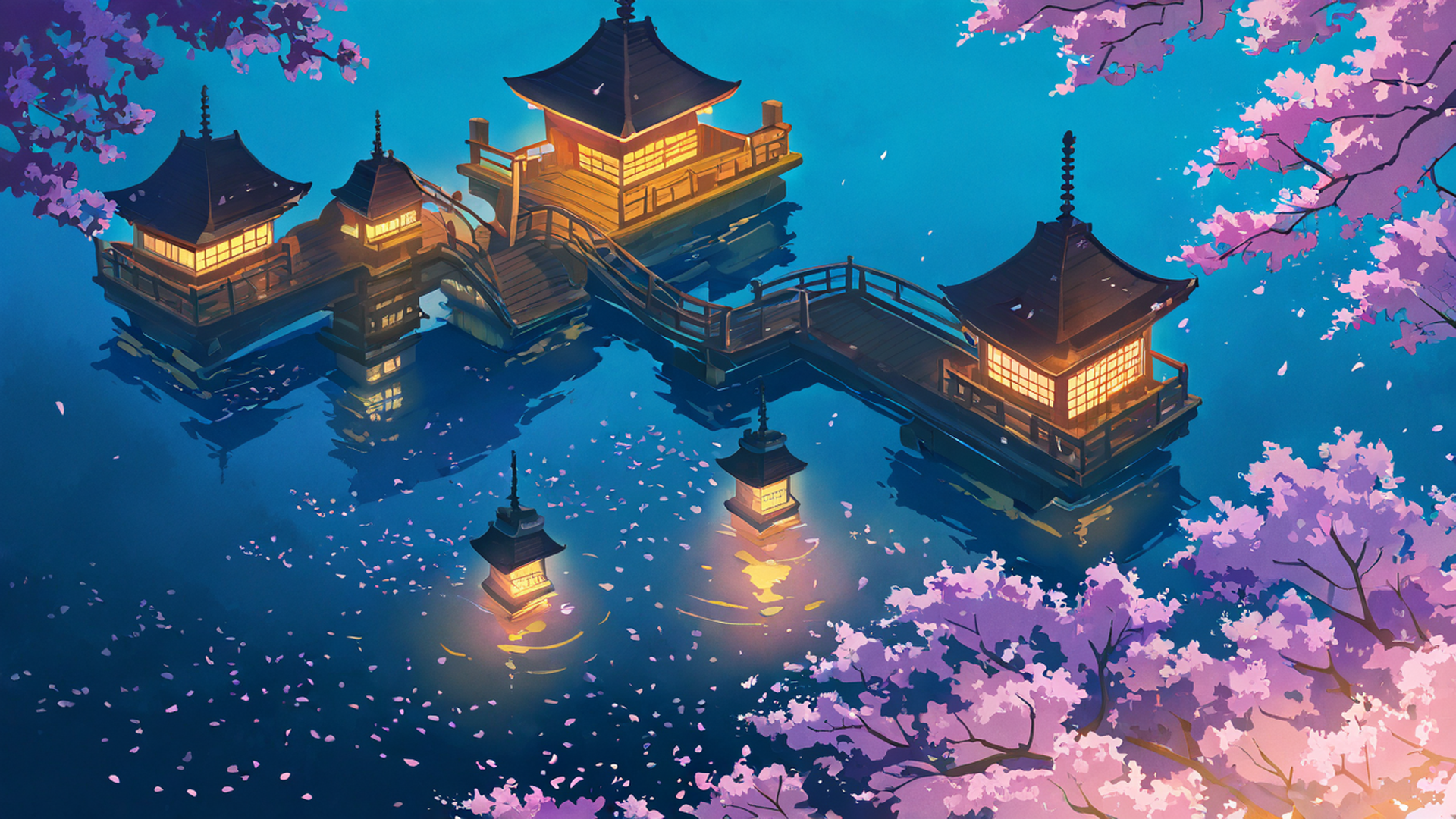 cherry blossom path lofi wallpaper